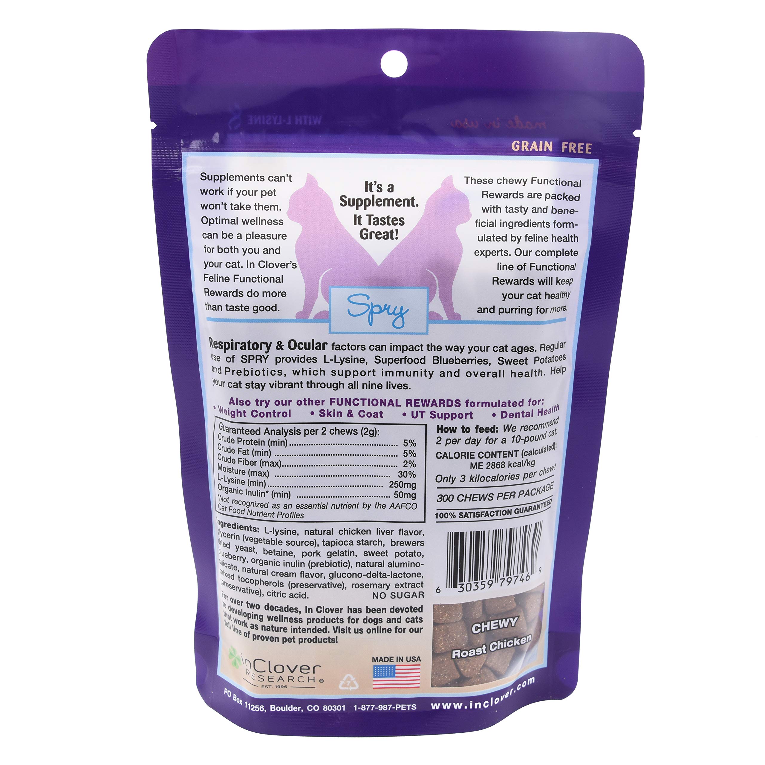Spry L-Lysine Cat Treat Supplement for Immune & Respiratory Health - Antioxidant Rich Cat Eye Care Support with Prebiotics - Daily Health Treats for Cats (Supports Vision, Immunity & Digestion) - Perfect for Senior Cats & Kittens with Weak Immune Systems