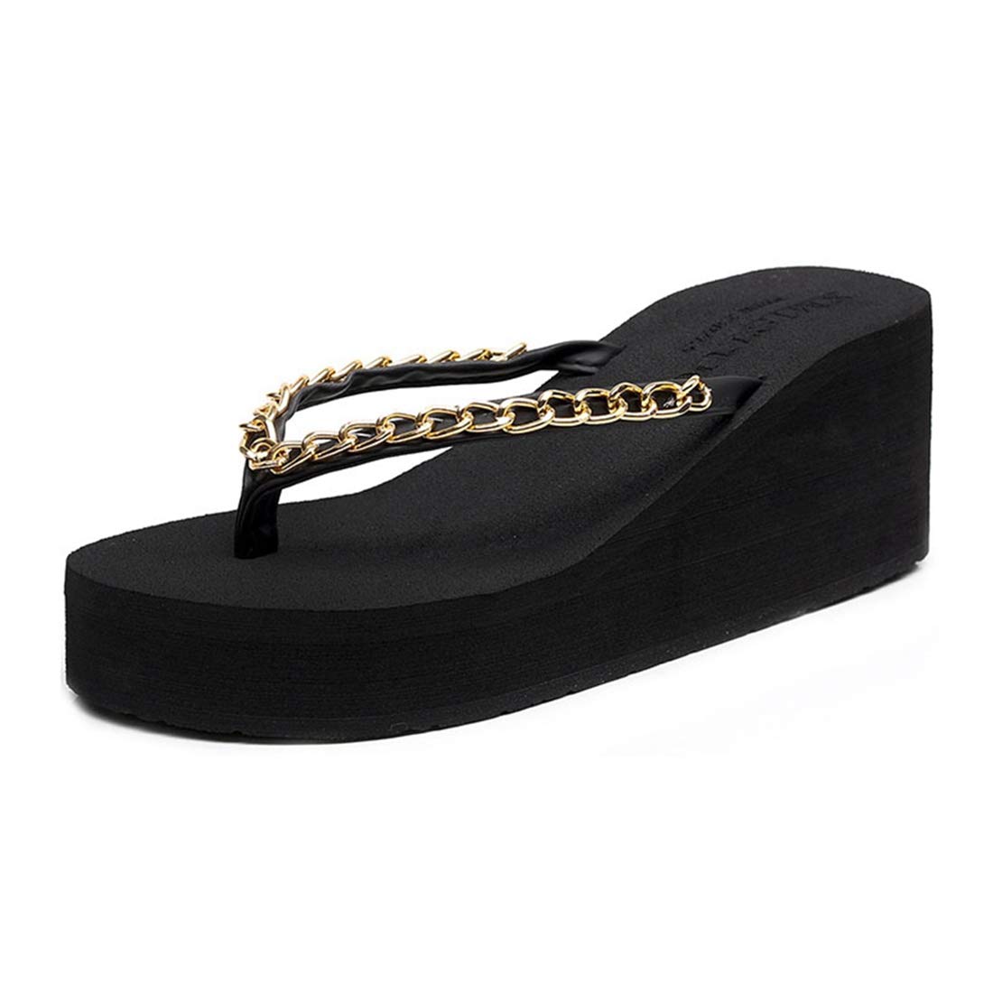 VOKLIN Women's Wedge High Heel Flip Flops - Fashion Metallic Summer Platform Sandals with Non-Slip Sole for Beach, Pool Party, and Casual Outings