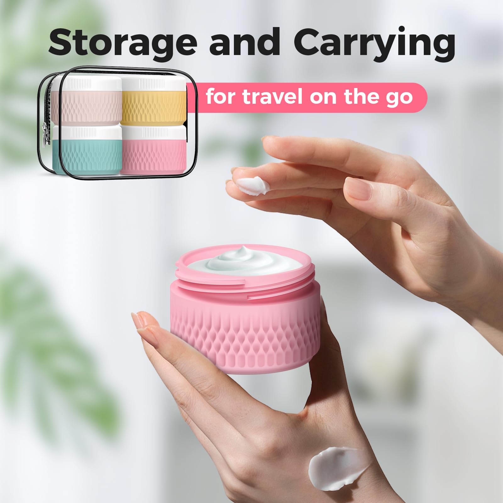 TSA Approved 2oz Silicone Travel Containers for Toiletries - BPA Free, Leak-Proof Cream Jars with Lids for Cosmetics, Face, Hand & Body Care - Perfect for Air Travel, Gym Bags & On-The-Go Essentials