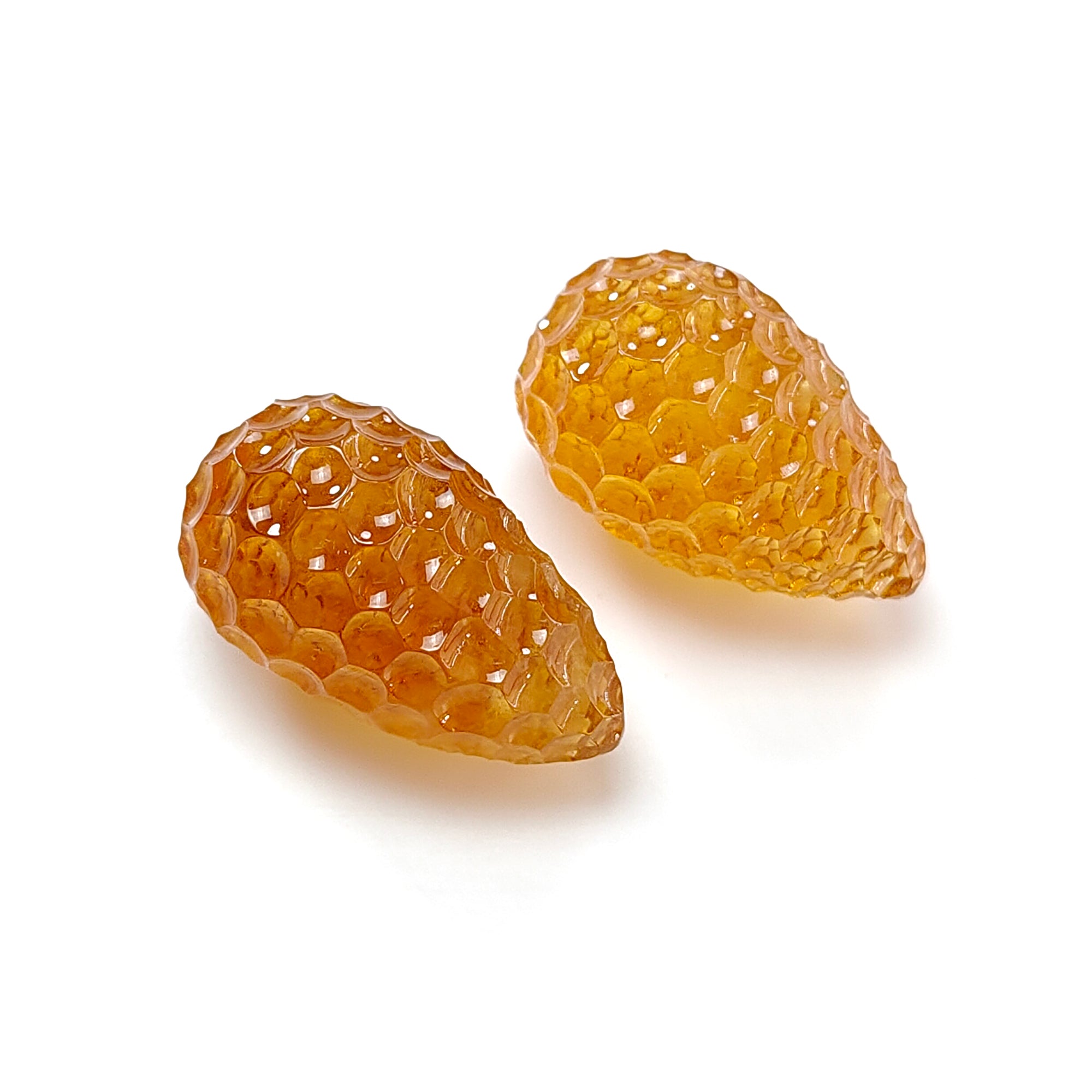 Natural Untreated Yellow Citrine Gemstone Carving - 57.20cts Hand Carved Teardrop Shape (24mm & 25mm, 2pcs) November Birthstone Jewelry Making Supplies for Necklace, Earrings & DIY Crafts