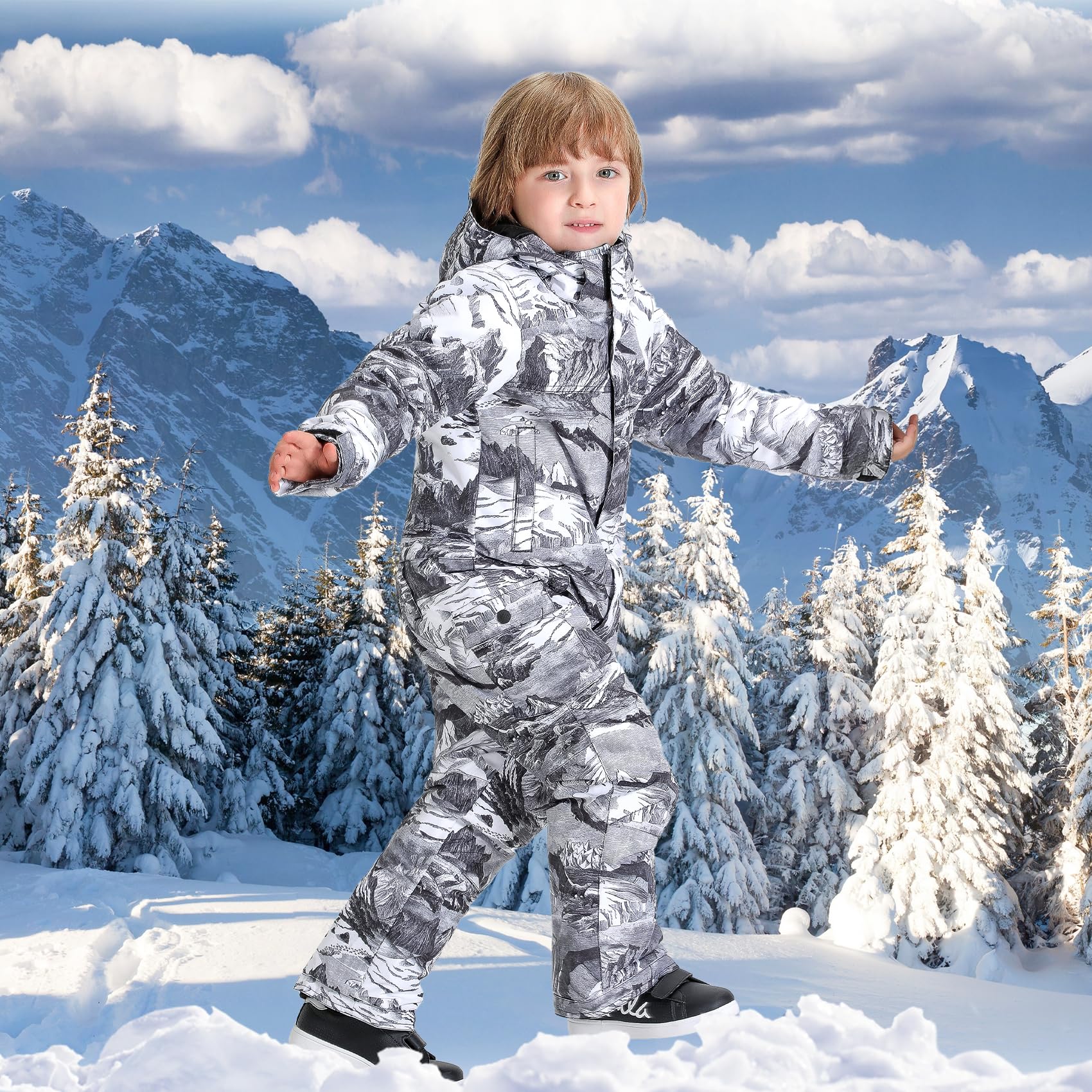 GSOU SNOW Kids Ski Suit - Waterproof & Windproof One-Piece Snowsuit for Boys & Girls - Snowboarding, Skiing & Winter Outdoor Activities