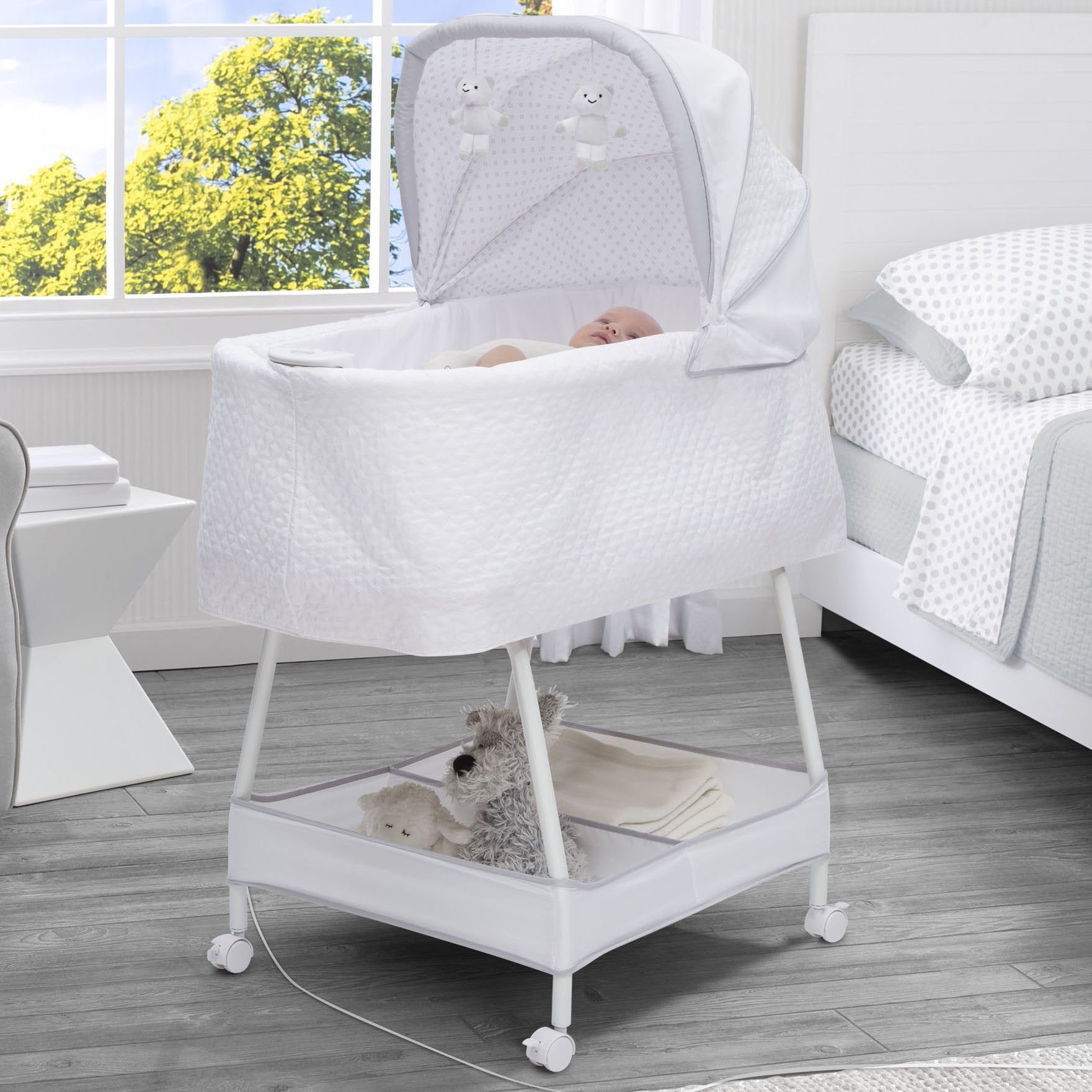 Silent Auto Gliding Elite Bassinet for Newborns - Ultra Quiet Baby Crib with Smooth Motion Technology | Perfect for Nursery, Bedroom & Travel