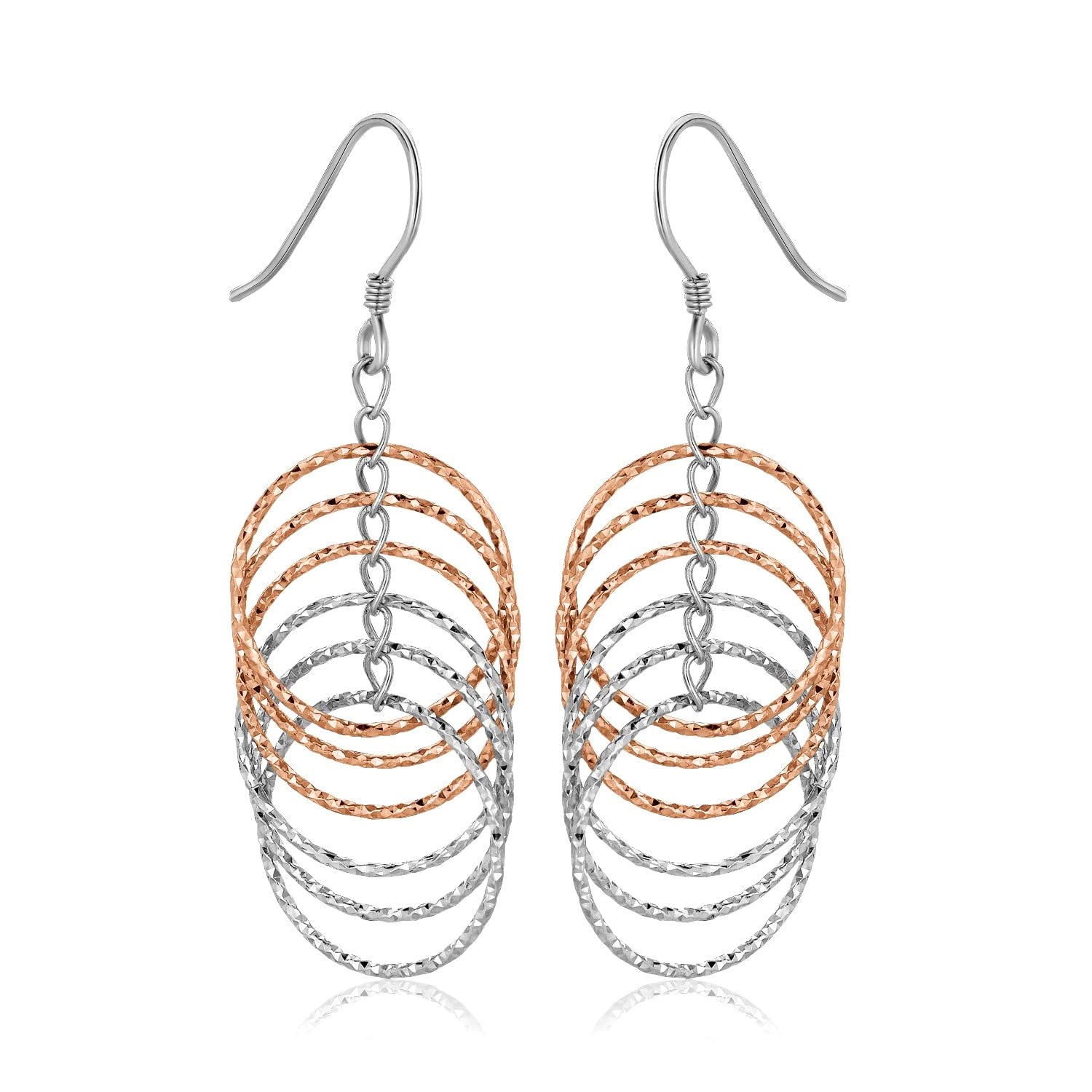 Sterling Silver Rose Gold Textured Layered Hoop Dangle Earrings for Women | Trendy Boho Chic Jewelry Gift | Perfect for Parties, Weddings & Everyday Wear