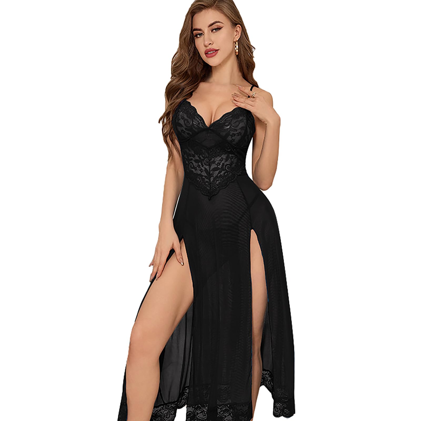 YaShaer Women's Sexy Lace Babydoll Nightgown - Deep V Neck One Piece Sleepwear Dress for Women Sizes S-3XL | Perfect for Valentine's Day, Honeymoon & Romantic Nights