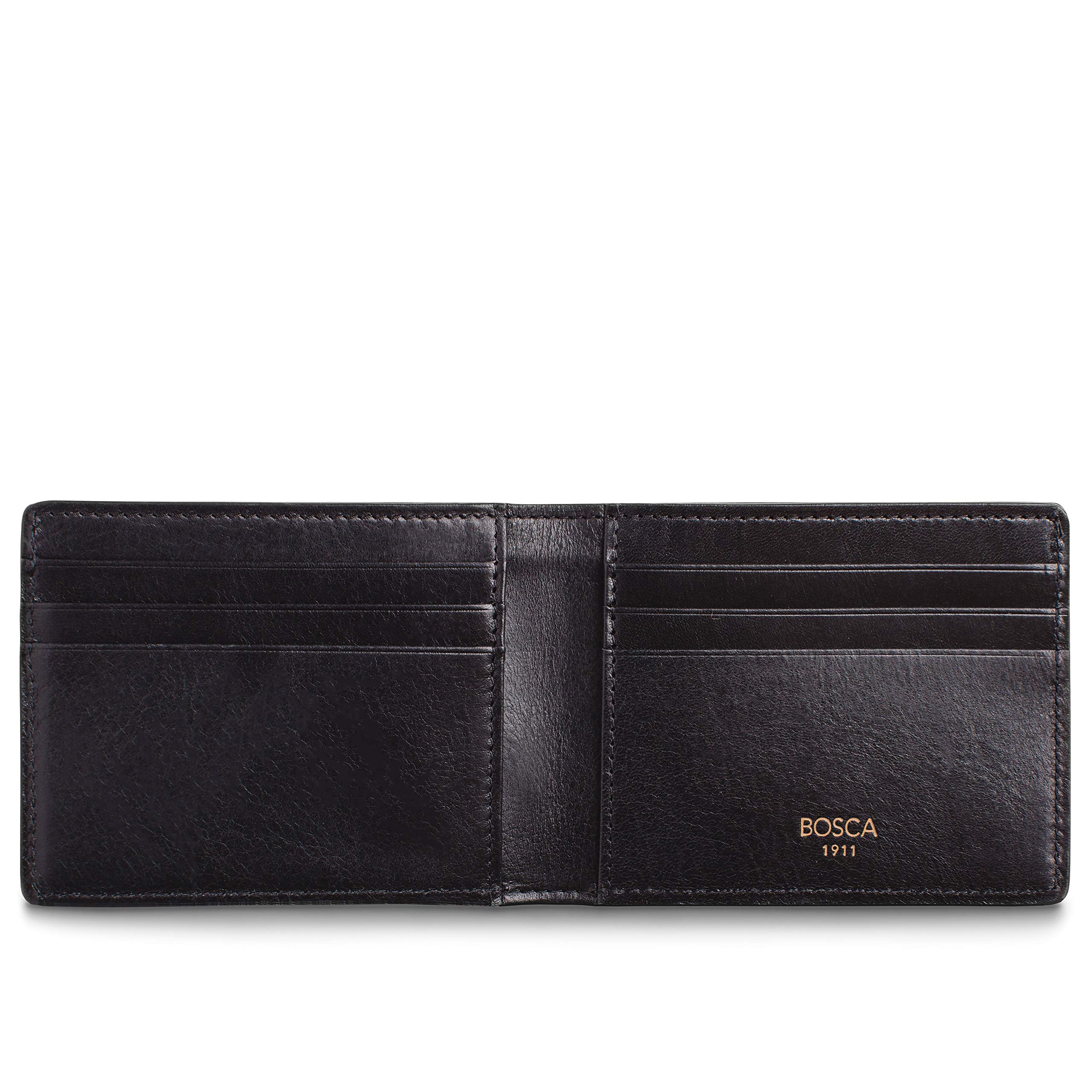 Bosca Men’s Genuine Leather Slim Bifold Wallet - RFID Blocking - Black - Perfect for Everyday Carry & Travel Essentials
