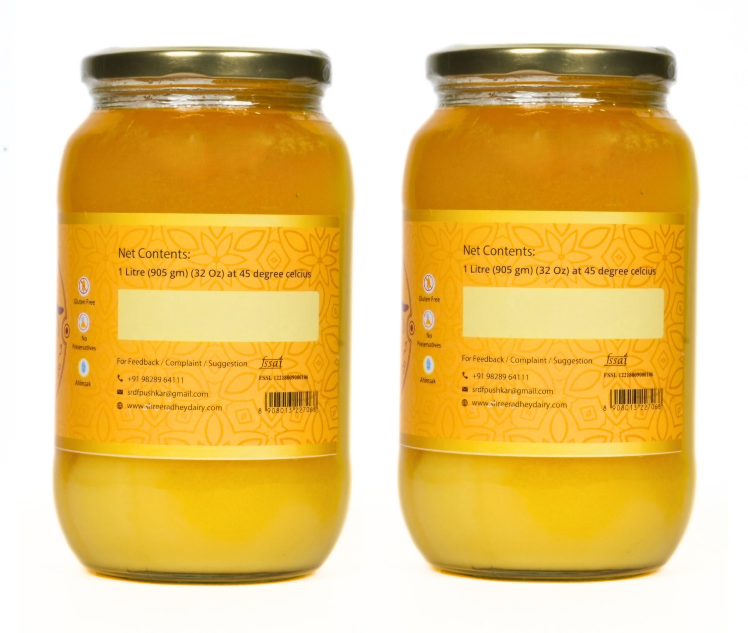 Premium SWARNAMRIT A2 Desi Gir Cow Ghee - 100% Pure Vedic Bilona Method - Glass Jar (1 Liter X 2 Pack) - Ideal for Cooking, Ayurvedic Remedies & Healthy Lifestyle