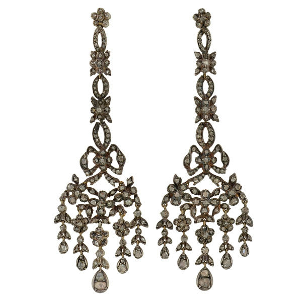 Exquisite Georgian Silver Rose Cut Diamond Dangle Earrings – Vintage Jewelry for Weddings & Special Occasions