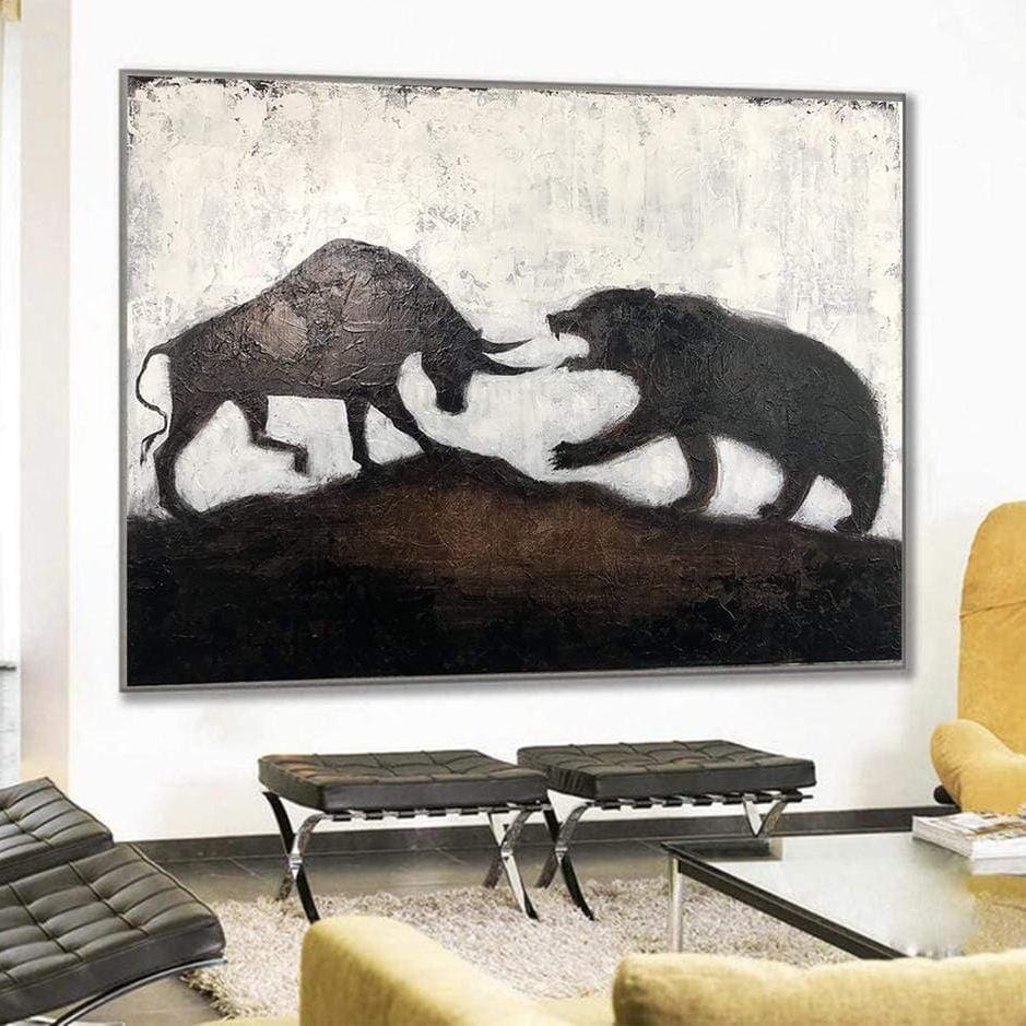 Bull vs Bear Wall Art - Inspirational Financial Motivational Poster for Office & Home Decor - Perfect for Stock Traders, Investors & Finance Enthusiasts