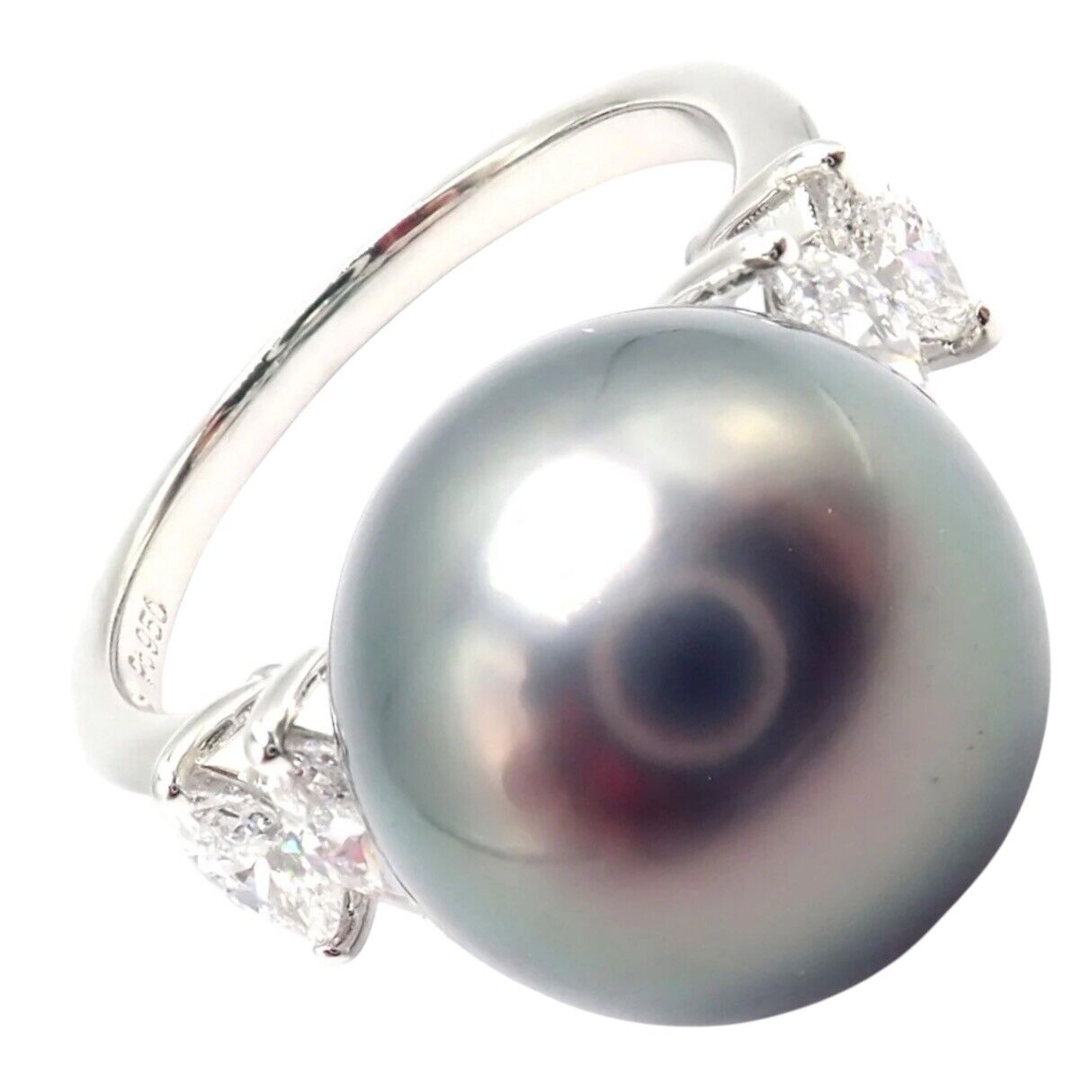 Authentic Mikimoto Platinum Tahitian Pearl Diamond Ring for Women - Elegant Luxury Jewelry for Weddings, Anniversaries & Special Occasions