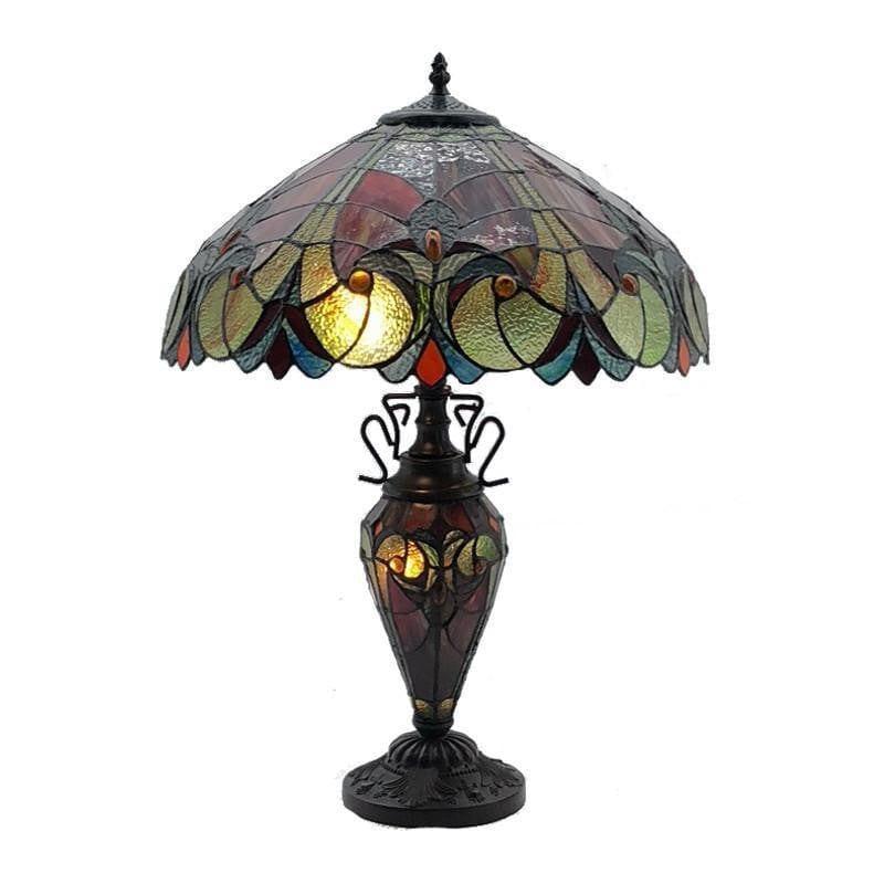 Minster Keaton Tiffany Table Lamp - Stained Glass Handcrafted Home Decor for Living Room, Bedroom & Office - Vintage Style Accent Lighting for Cozy Ambiance