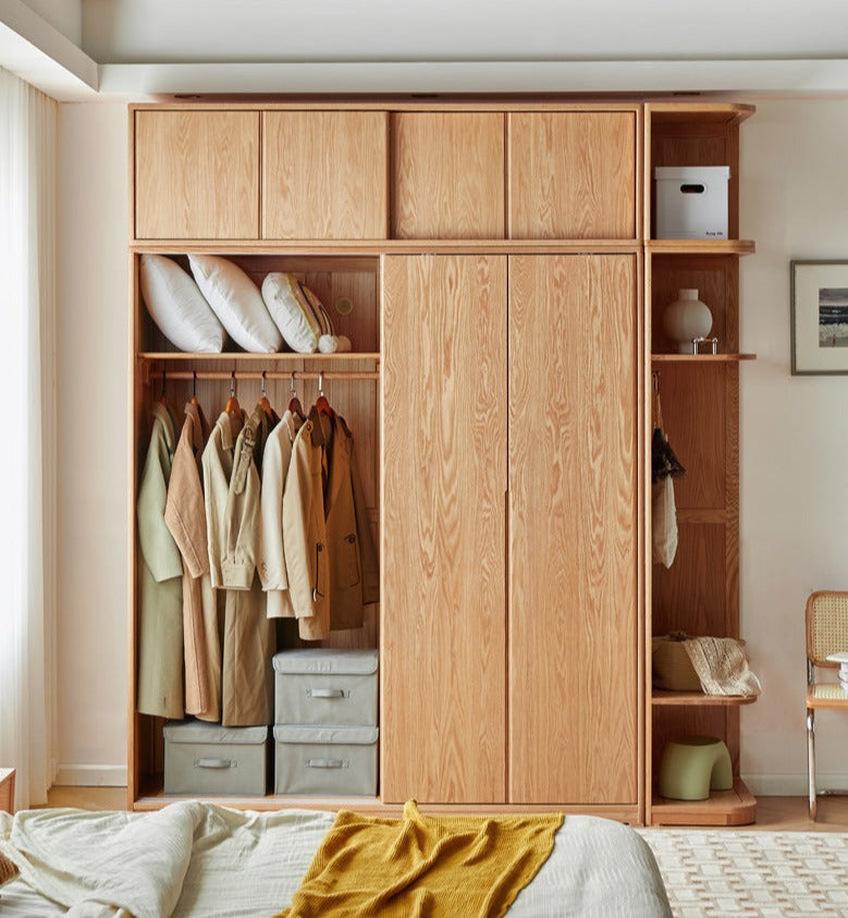 Solid Oak Wood Sliding Door Wardrobe - Durable & Stylish Closet Storage for Bedroom, Living Room, and Office Organization