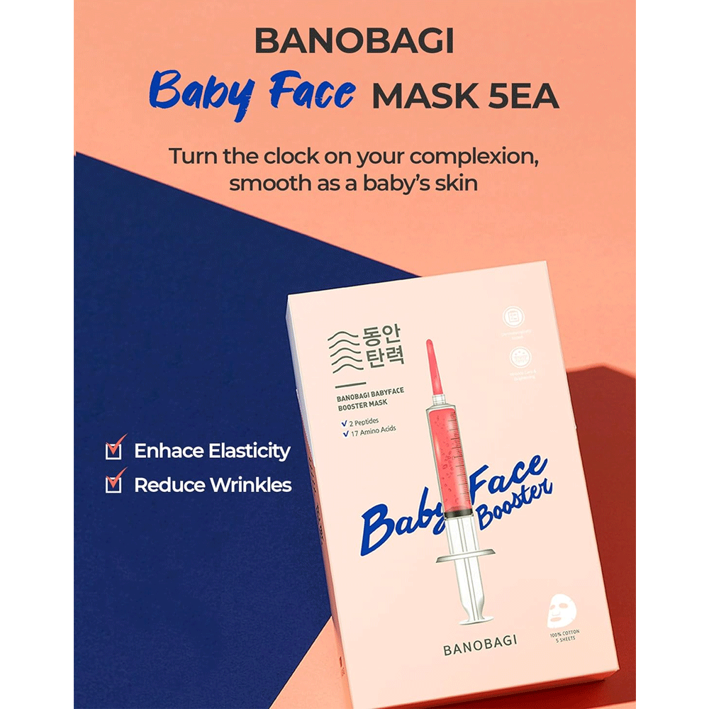 BANOBAGI Baby Face Injection Mask 30g x 10 Sheets - Hydrating & Brightening Facial Mask for Glowing Skin | Perfect for Daily Skincare & Spa Night