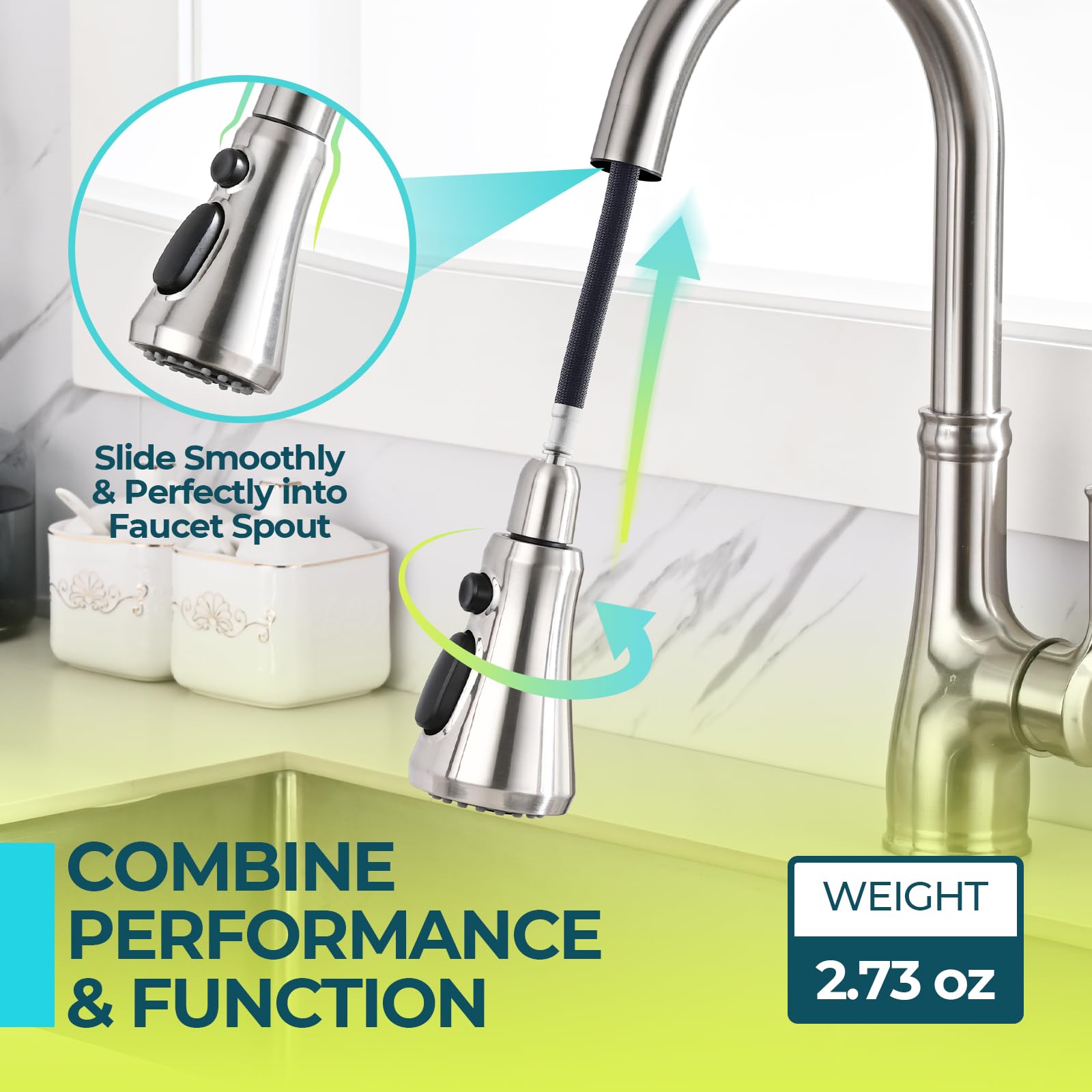 3-Mode Pull Down Kitchen Faucet Spray Head with 9 Adapters - Brushed Nickel for Moen & Delta - Perfect for Dishwashing & Sink Cleaning