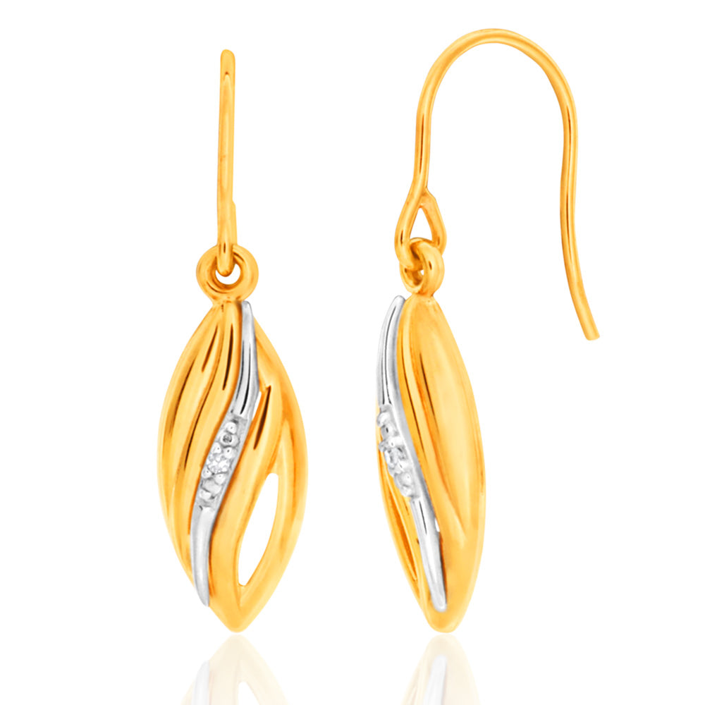 9ct Elegant Yellow Gold Diamond Drop Earrings for Women - Dainty & Luxurious Gift for Anniversary, Wedding, Party & Special Occasions