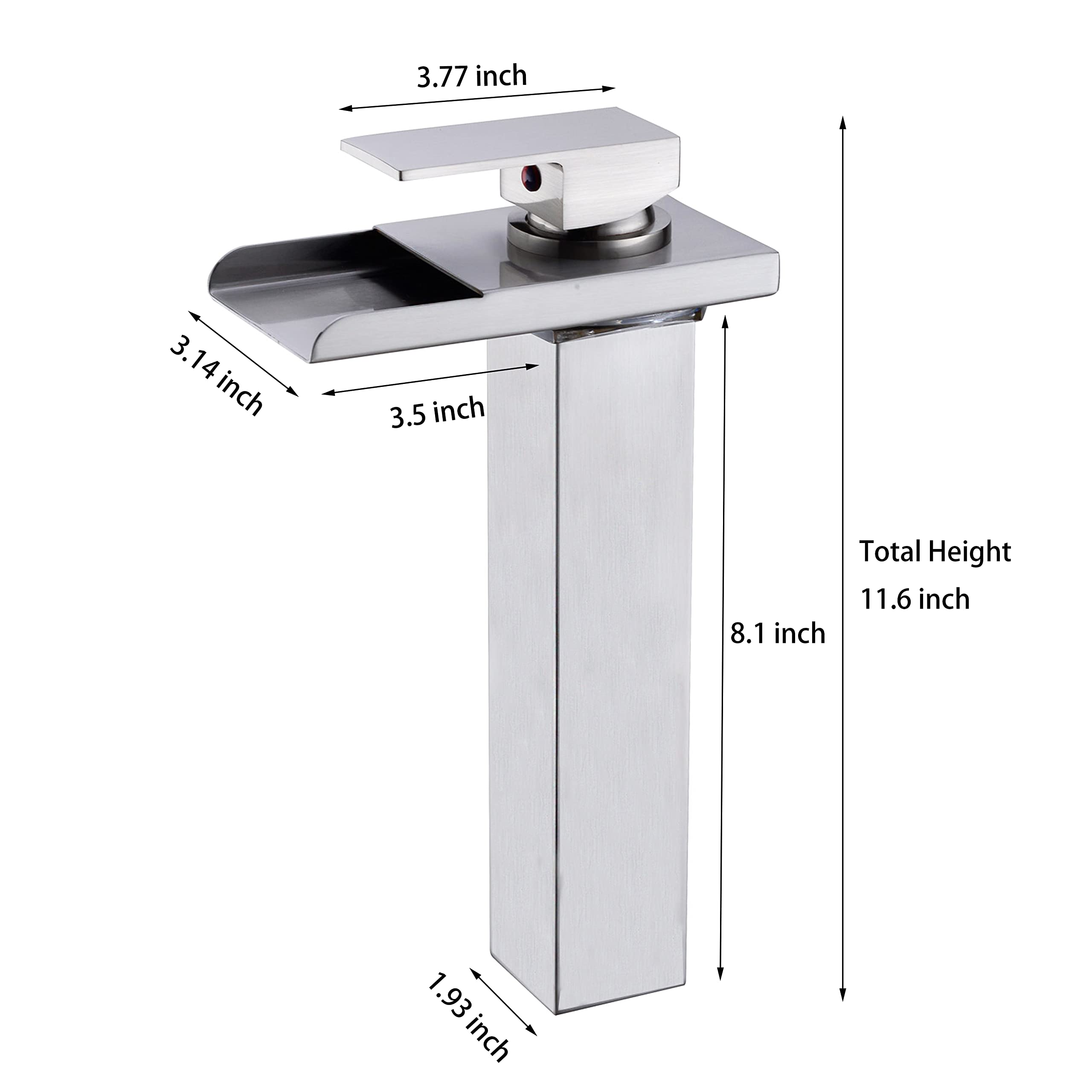 Brushed Nickel LED Waterfall Bathroom Faucet - Tall Single Handle 1 Hole Sink Faucet with Brass Water Supply | Modern Bathroom Upgrade for Vanity & Powder Room