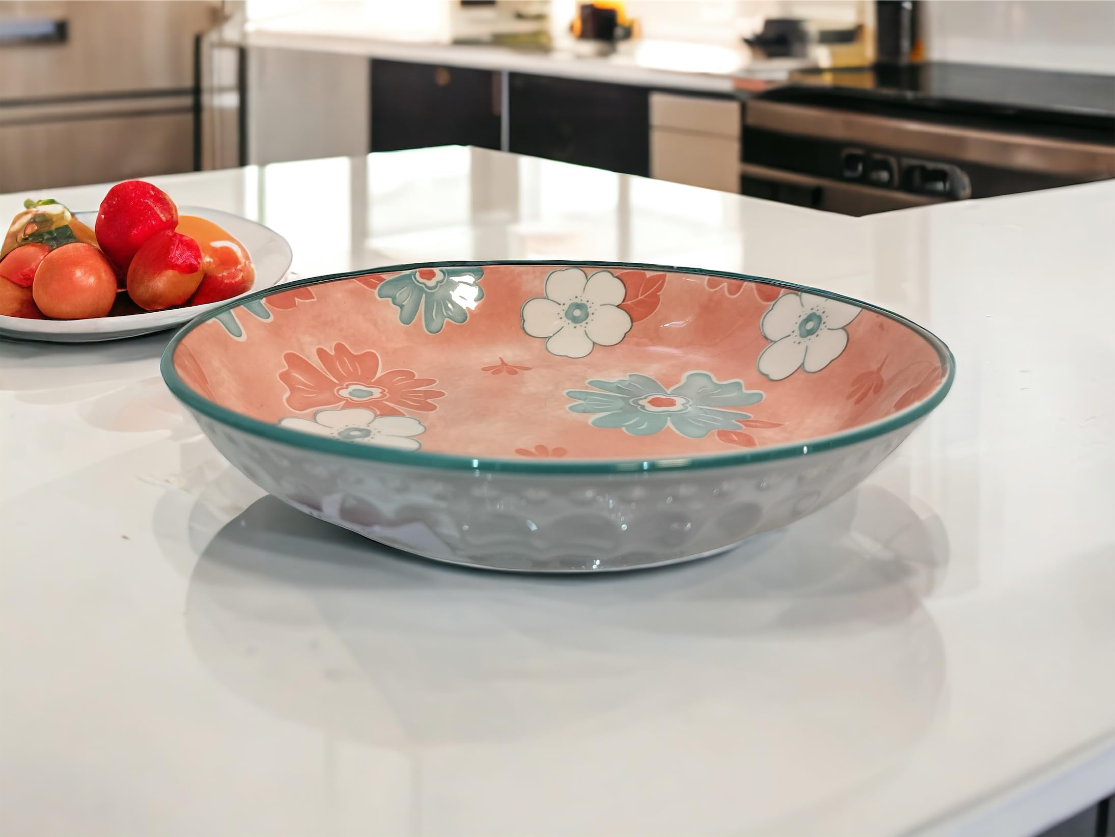 Lemon Tree Ceramic Serving Plate - 20 cm Round Deep Dish for Salad, Pasta & Snacks | Microwave, Dishwasher & Oven Safe Dinnerware | Perfect for Kitchen, Dining Room & Party Entertaining (Pink)