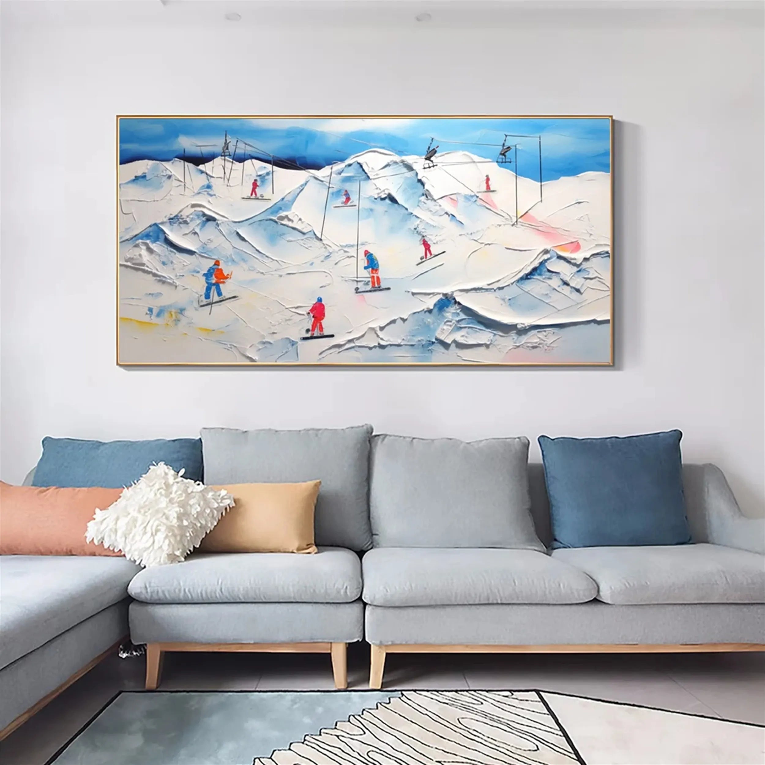 Premium Skiing Sport Art Textured Painting Canvas - Winter Sports Wall Decor #MM234 | Perfect for Ski Lodge, Cabin & Mountain Home Decor