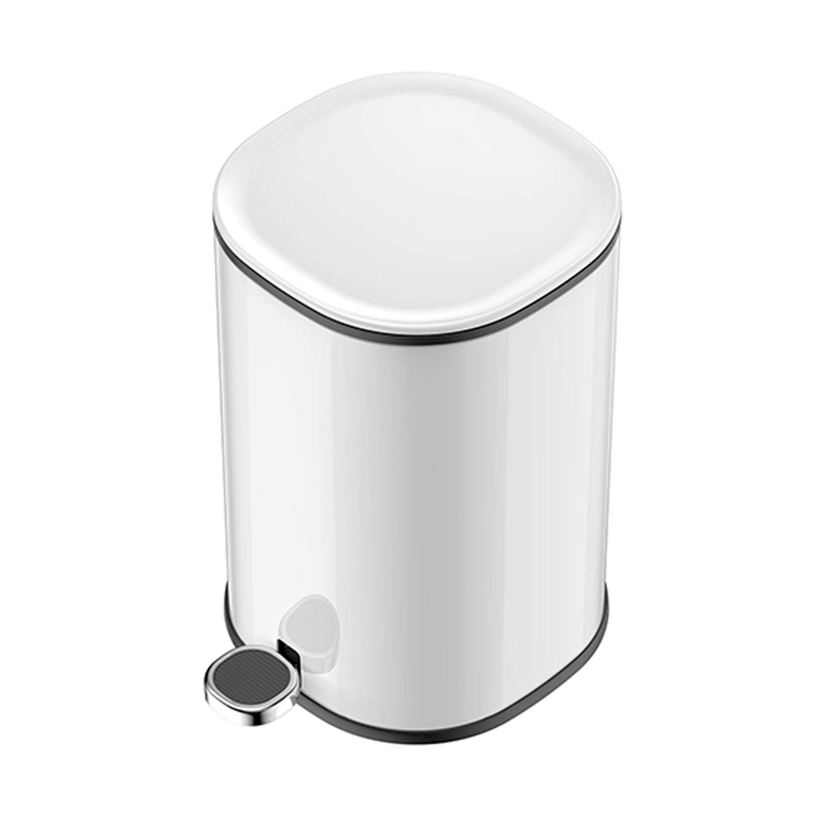 Stainless Steel Pedal Trash Can with Lid - 5L/1.3 Gallon Small Garbage Bin for Kitchen, Bathroom & Office | YIFEI2013-SHOP White Cylindrical Household Waste Bin