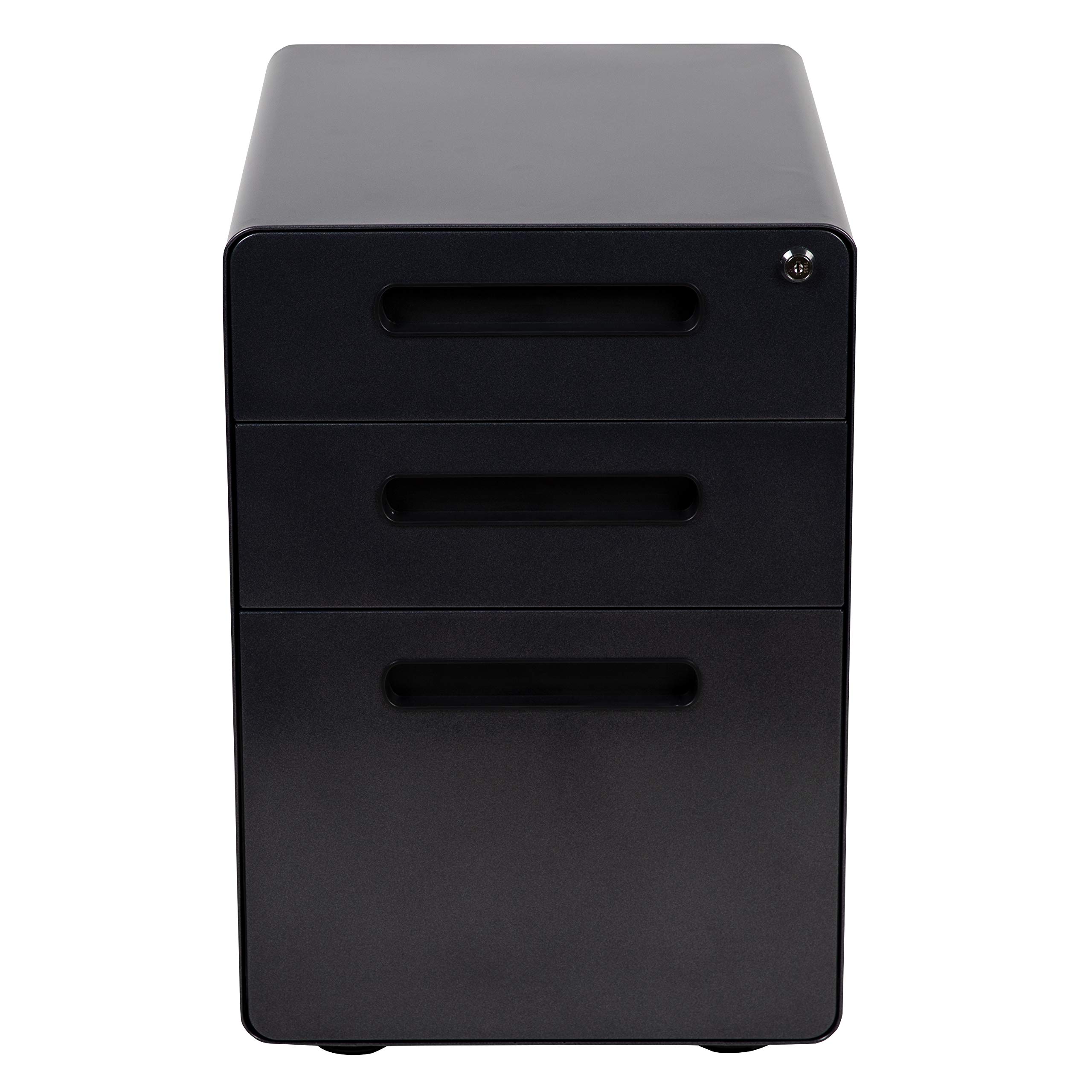 EMMA + OLIVER 3-Drawer Mobile Locking File Cabinet - Black Ergonomic Storage Organizer for Office, Home & School - Secure Document Filing System with Wheels for Easy Mobility