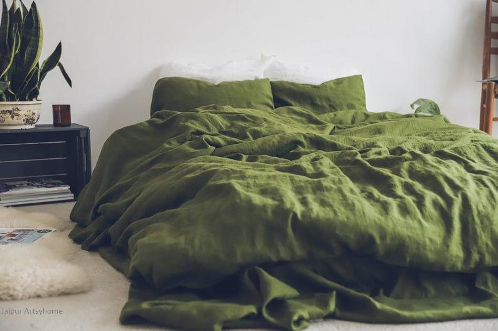 Premium Moss Green King Size Duvet Cover Set - 100% Stone Washed Cotton with Button Closure (Includes 1 Duvet Cover + 2 Pillowcases) - King/Queen/Twin/Full/Toddler Bedding (Twin 68x90 Inches) - Soft & Breathable for All-Season Comfort - Perfect for Master Bedrooms, Guest Rooms & Dorm Decor