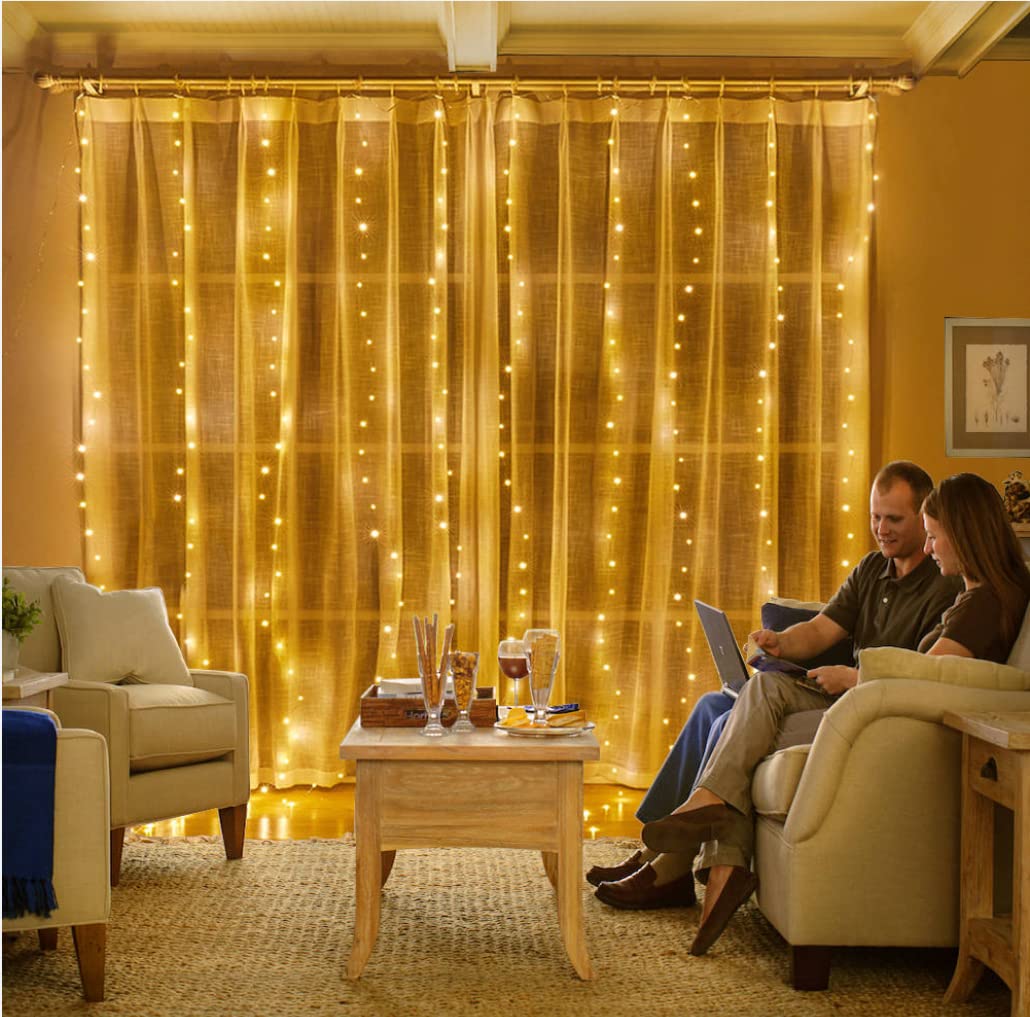 300 LED Copper String Lights with Remote - 8 Modes USB Powered Indoor Window Curtain Lights for Bedroom, Wedding, Party & Christmas Decor (Warm White) | Perfect for Home, Room Wall Decorations and Holiday Lighting