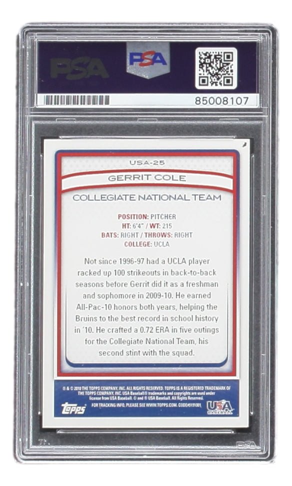 Gerrit Cole Autographed 2010 Topps USA #USA 25 Pittsburgh Pirates Rookie Baseball Card - PSA/DNA Certified - Perfect for Sports Memorabilia Collectors & Pirates Fans