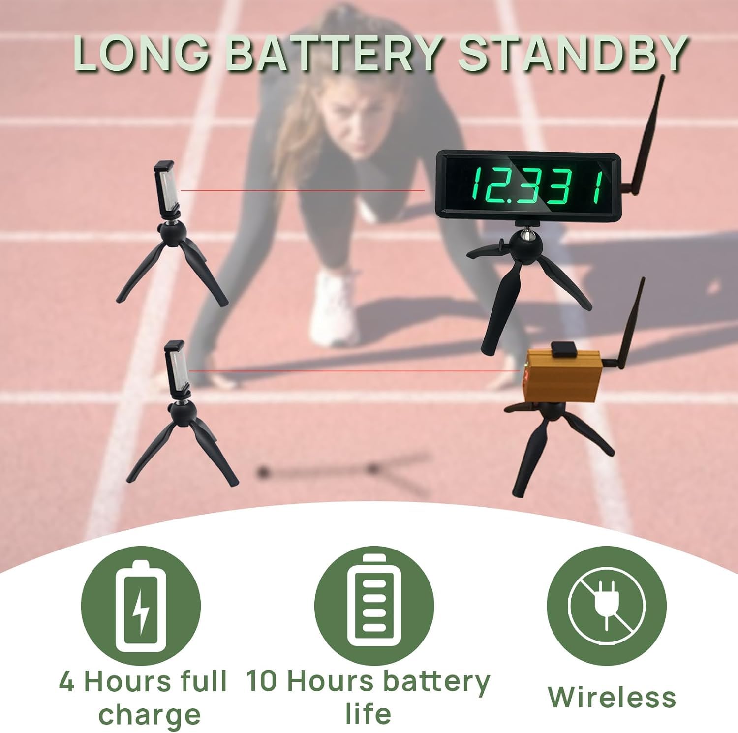 Wireless Laser Timer for Sprint Racing - Battery Powered Stopwatch for Track & Field, Bike Speed Training, Skating, Motorcycle | Portable Electronic Race Clock for Sports & Fitness