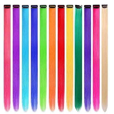 VSAKSH 24 Inch Clip-in Synthetic Hair Extensions - Rainbow Colors Straight Hairpiece for Women & Girls (Pack of 2) | Perfect for Parties, Cosplay, and Daily Styling