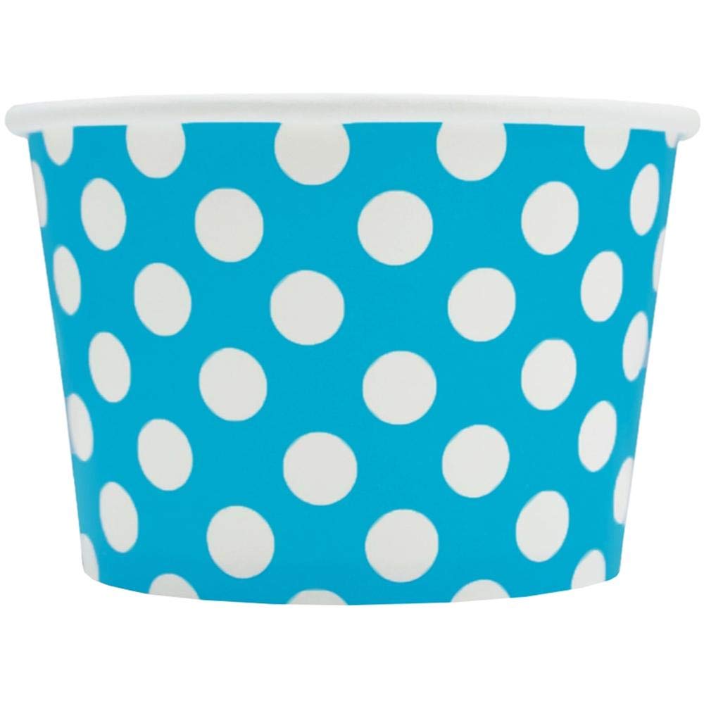UNIQ 1000-Count 8 oz Blue Polka Dot Disposable Paper Ice Cream Cups | Eco-Friendly Dessert Bowls for Ice Cream, Gelato & Frozen Yogurt | Perfect for Parties, Catering & Ice Cream Shops