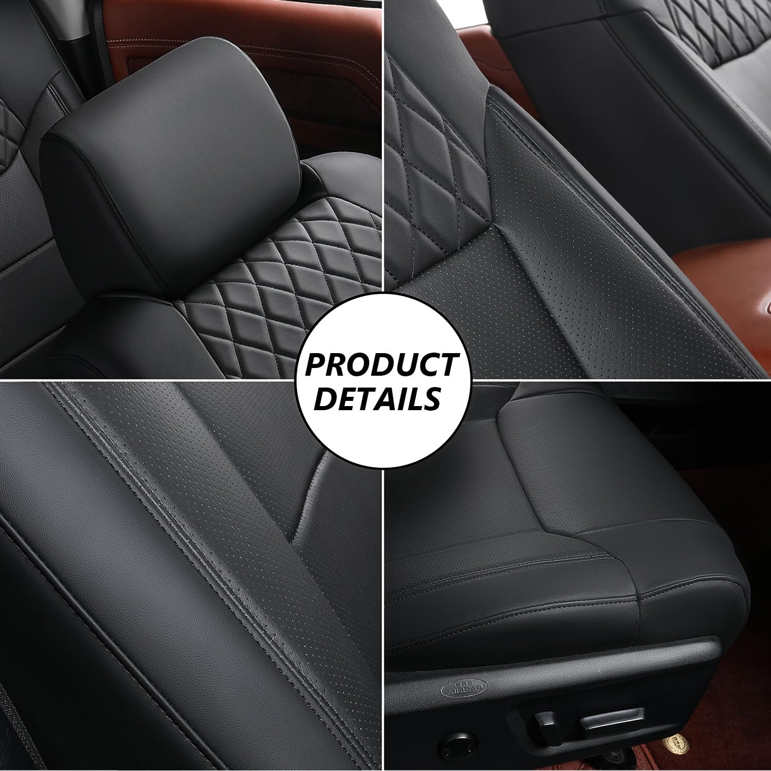 Premium PU Leather Seat Covers for 2014-2021 Toyota Tundra Crewmax - Full Set Black Car Seat Protectors | Durable Replacement Covers for Toyota Tundra Accessories | Perfect for Daily Commute, Road Trips & Off-Road Adventures