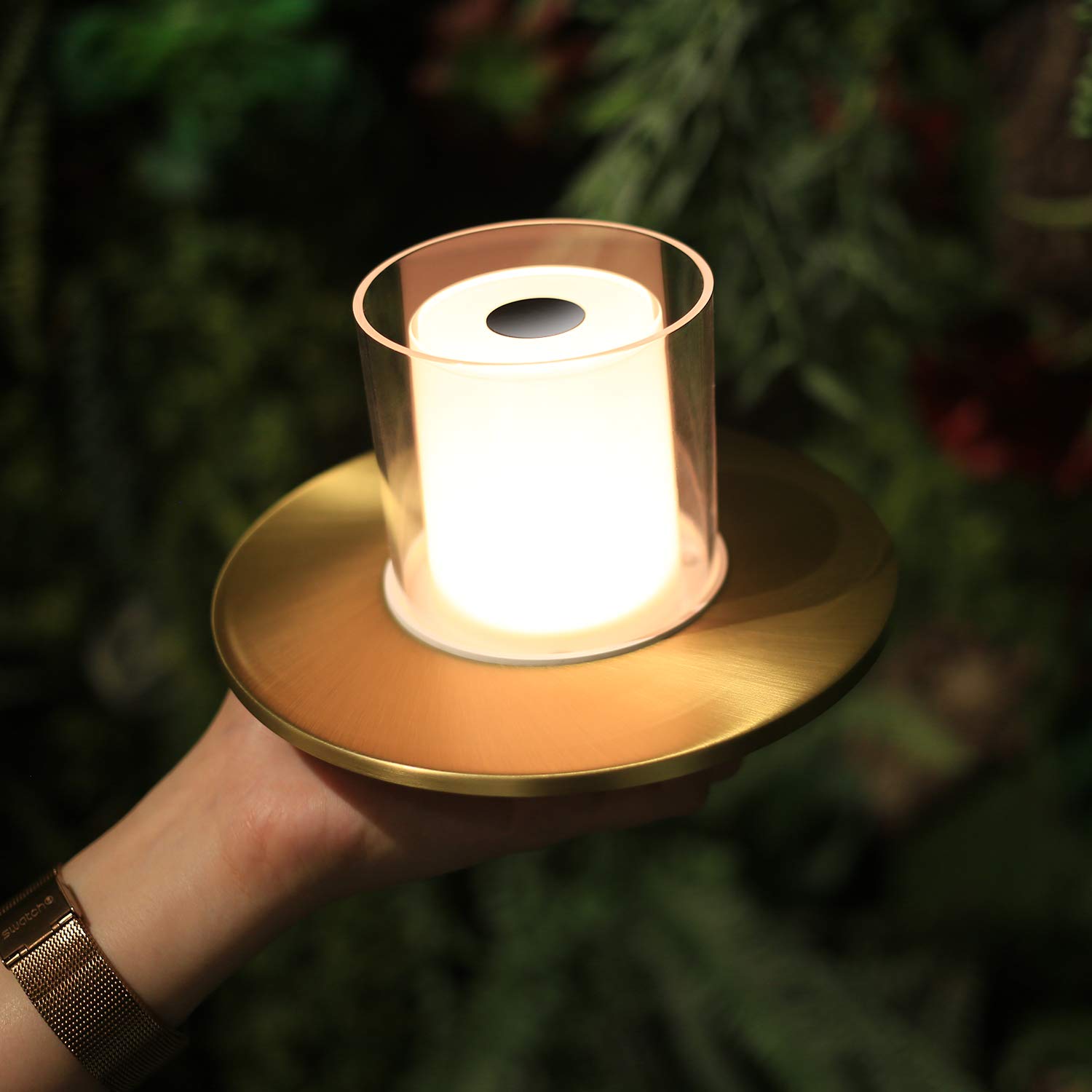 Tubicen USB Rechargeable Cordless Table Lamp - 4-Way Touch Dimmable Fake Candle Light with 2000mAh Battery, Wireless Portable Brass Ambient Lighting for Bedroom, Living Room, Office & Dining Decor