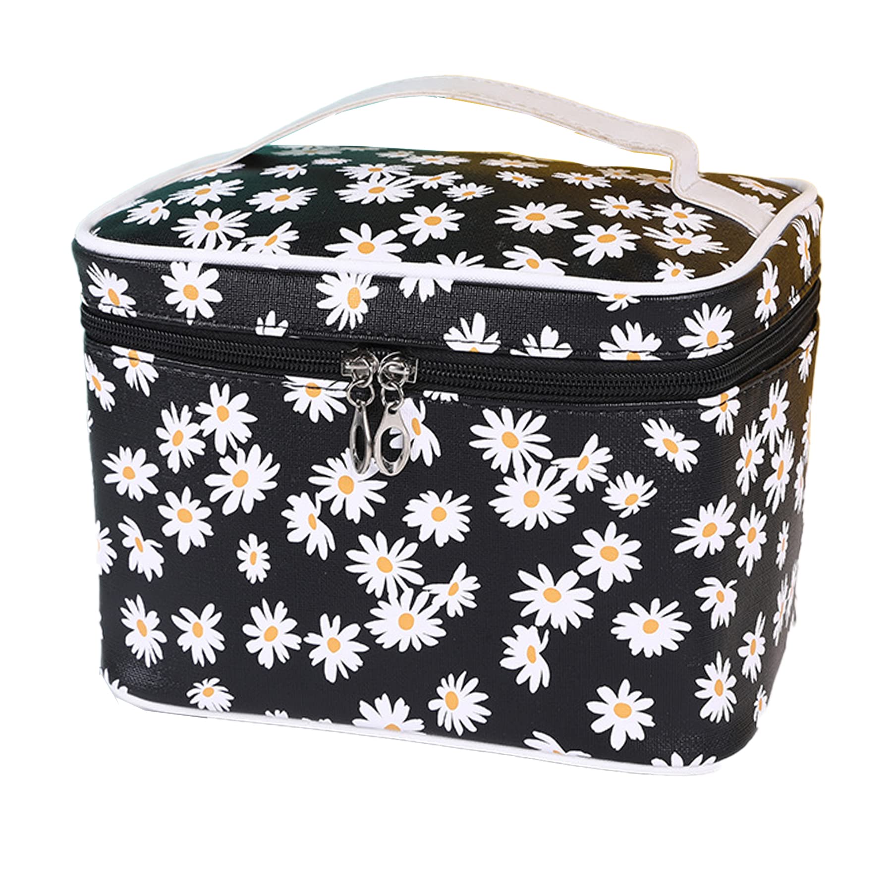 Waterproof Travel Cosmetic Bag Set for Women - Large & Small Makeup Organizer (Black Flower) for Toiletries & Travel