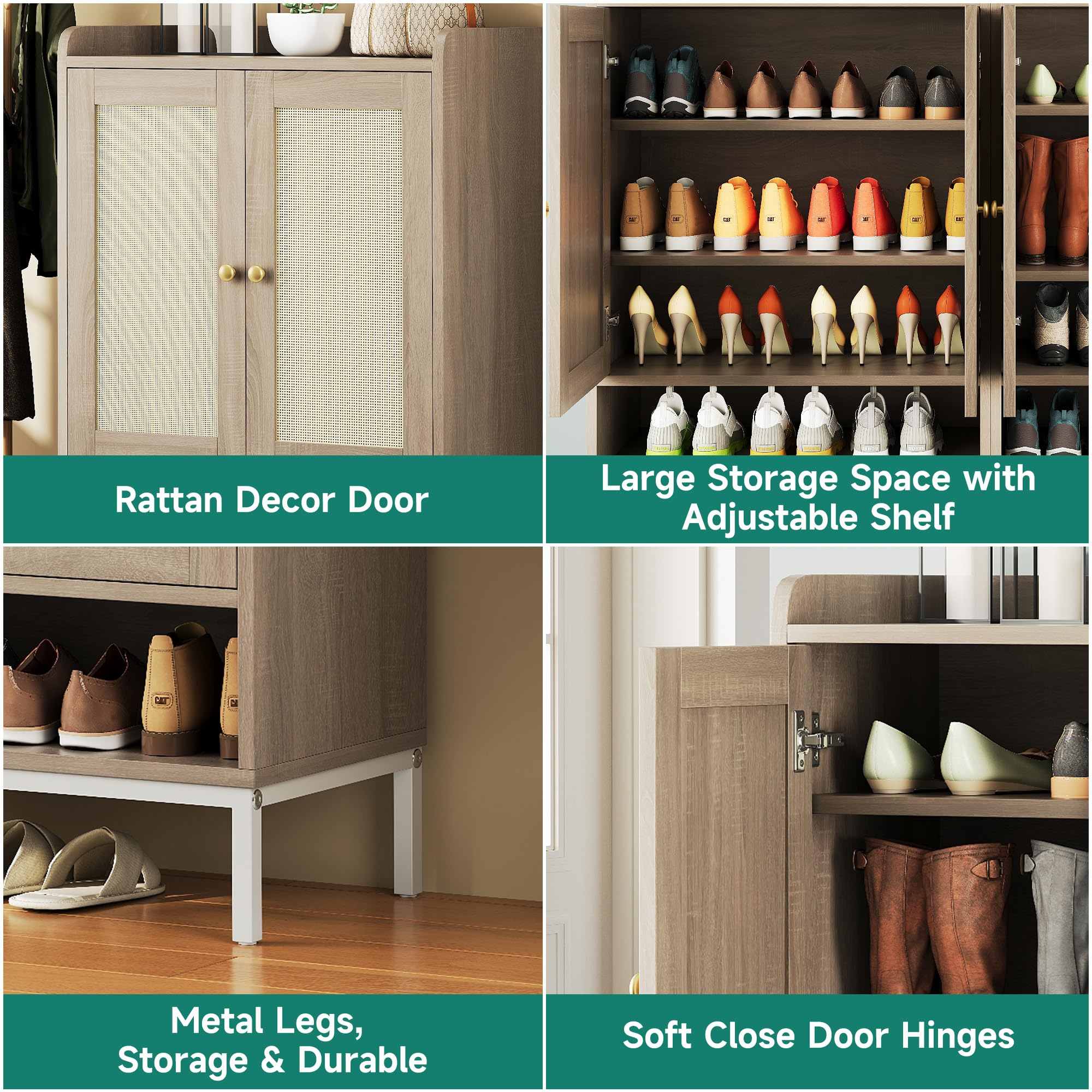 5-Tier Rattan Shoe Cabinet with Adjustable Shelves - Entryway Storage Organizer for 20 Pairs of Shoes - Perfect for Hallway, Closet & Living Room - Natural Woven Design for Home Décor