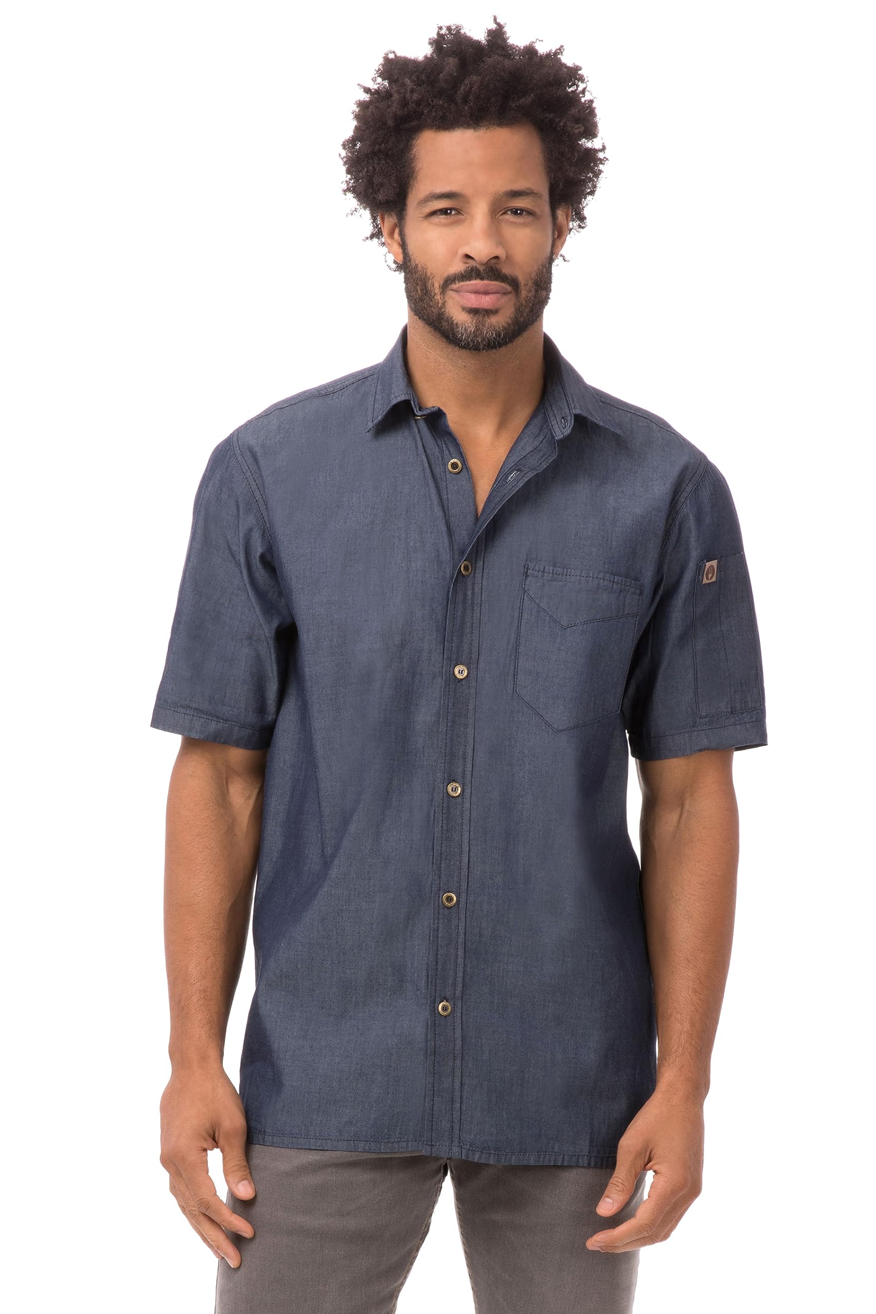 Chef Works Men's Detroit Short Sleeve Denim Shirt - Comfortable Workwear for Chefs & Kitchen Staff - Perfect for Cooking, Grilling & Food Service