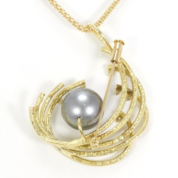 18K Yellow Gold Black Tahitian Pearl Diamond 2-Way Convertible Necklace & Brooch - Elegant Jewelry for Weddings, Parties & Special Occasions