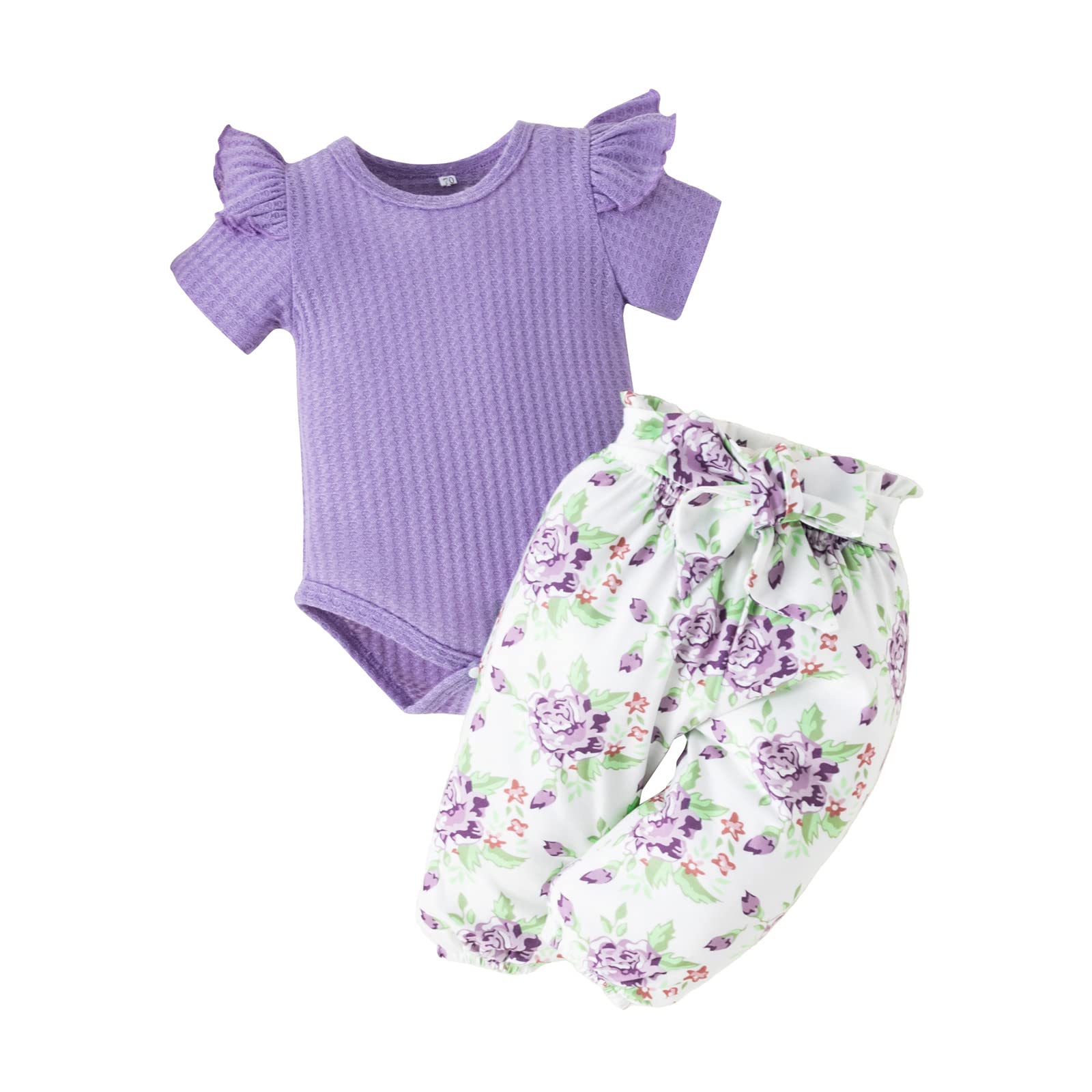 Toddler Girls 2-Piece Summer Outfit Set - Floral Print Short Sleeve Romper & Pants | Cute Baby Girl Clothes for Playdates, Beach & Outdoor Activities