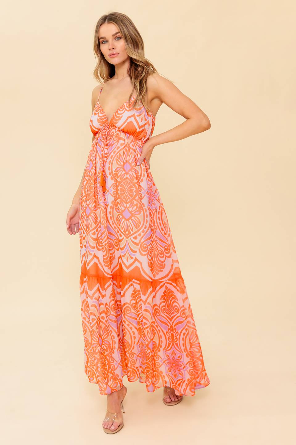 CABANA DAYDREAMS Women's Floral Maxi Dress in Coral - Perfect for Beach Vacations, Summer Parties and Boho Fashion