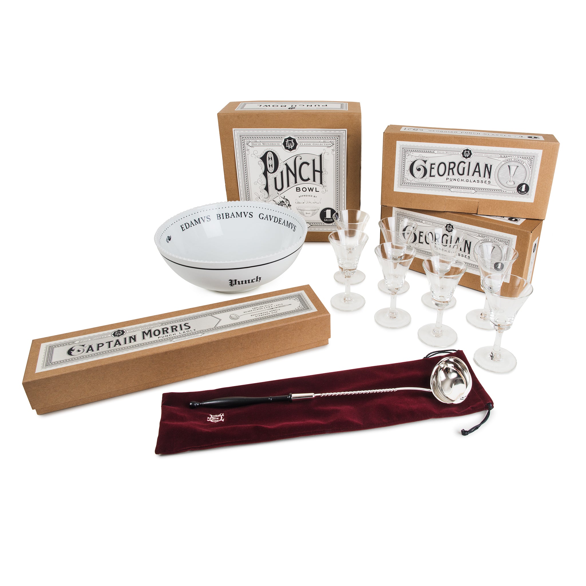DAVID WONDRICH 1 Gallon Punch Bowl Set - Premium Party Punch Serving Kit for Cocktails, Mocktails & Large Gatherings - Perfect for Weddings, Holidays & Special Events