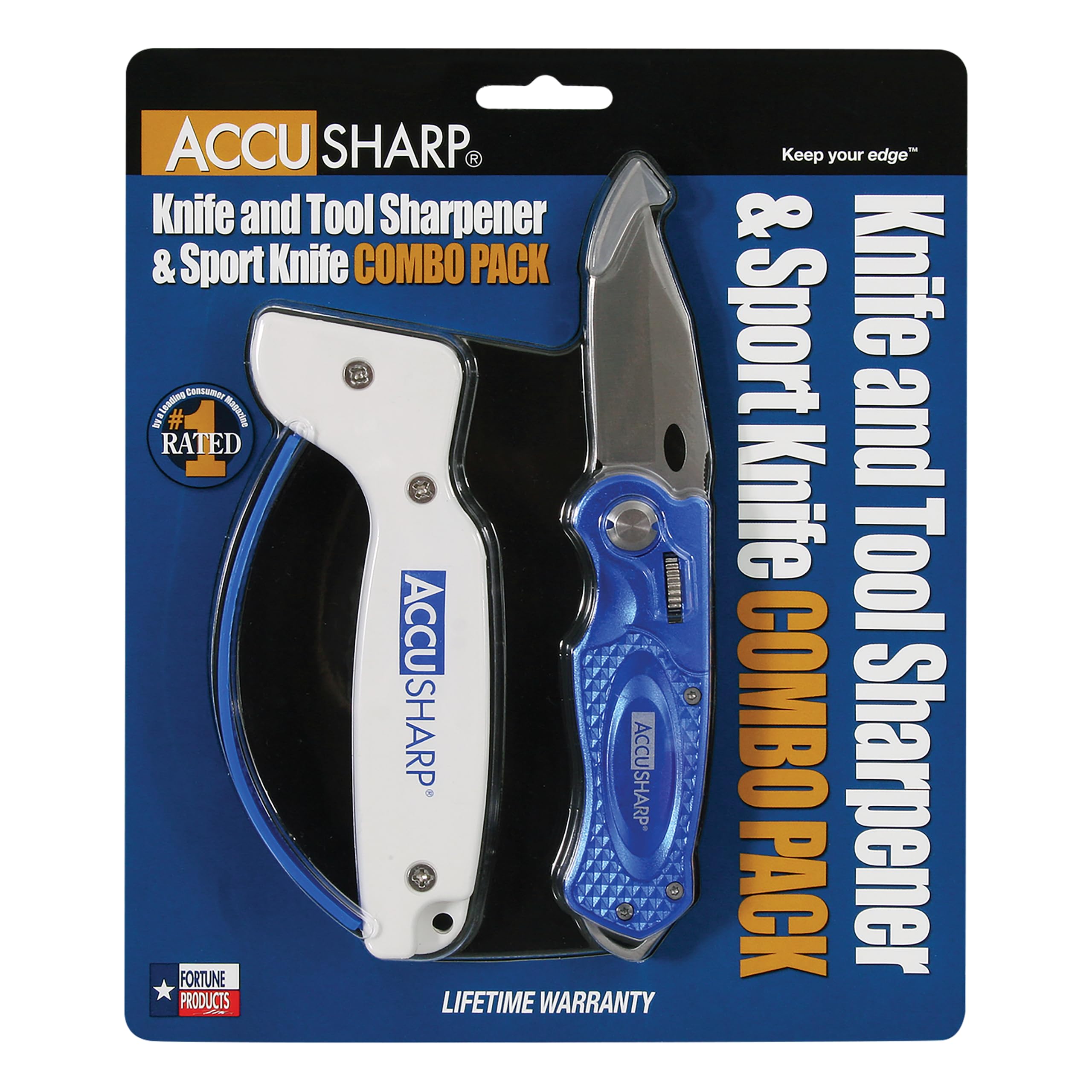 AccuSharp Knife Sharpener & Sport Folding Knife Combo Set - Perfect for Camping, Hunting, and Outdoor Adventures