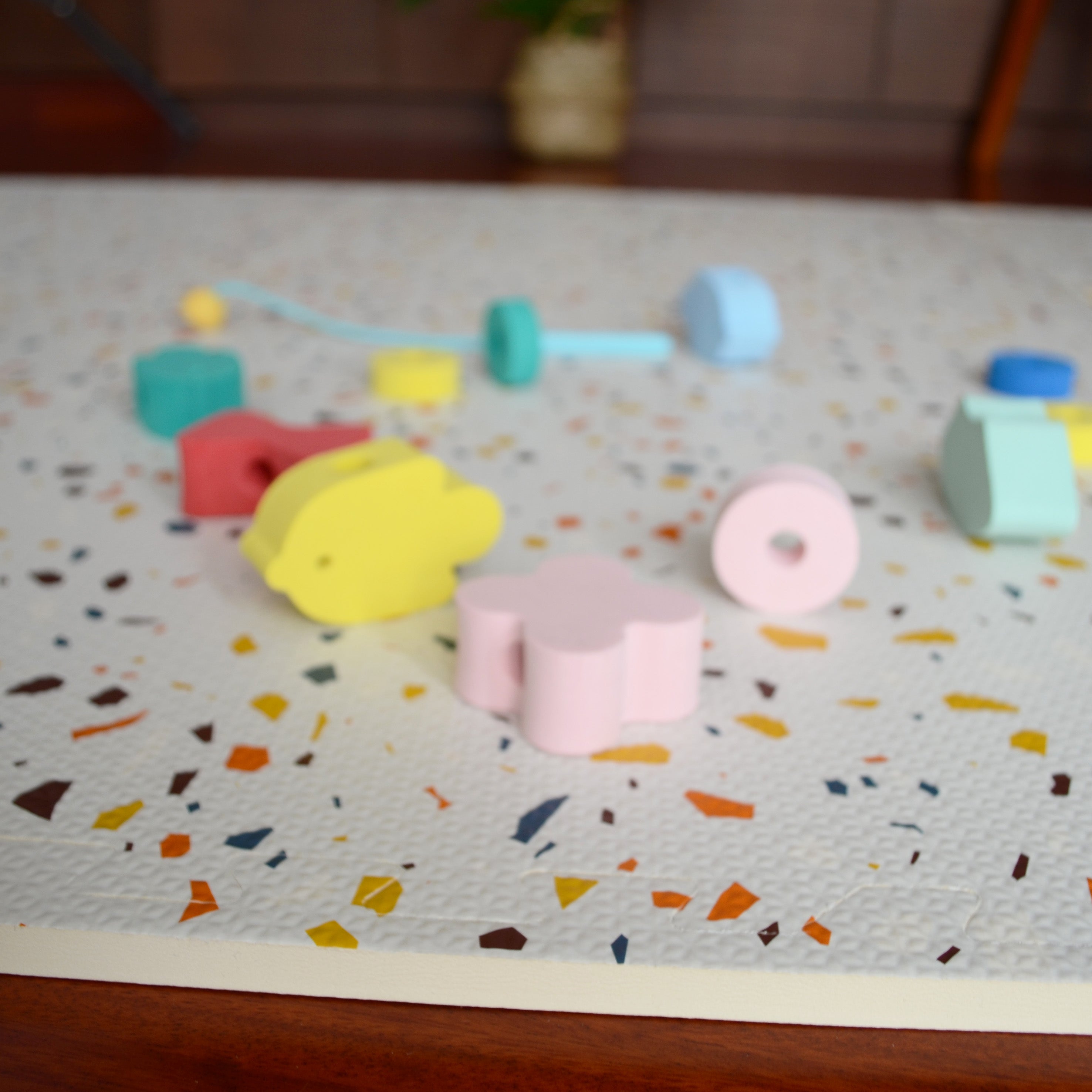 Orange Terrazzo Puzzle Play Mat Tiles - Stone Mosaic Design for Kids Floor & Nursery Playroom - Non-Toxic Interlocking Foam Tiles for Baby Crawling & Toddler Play Area