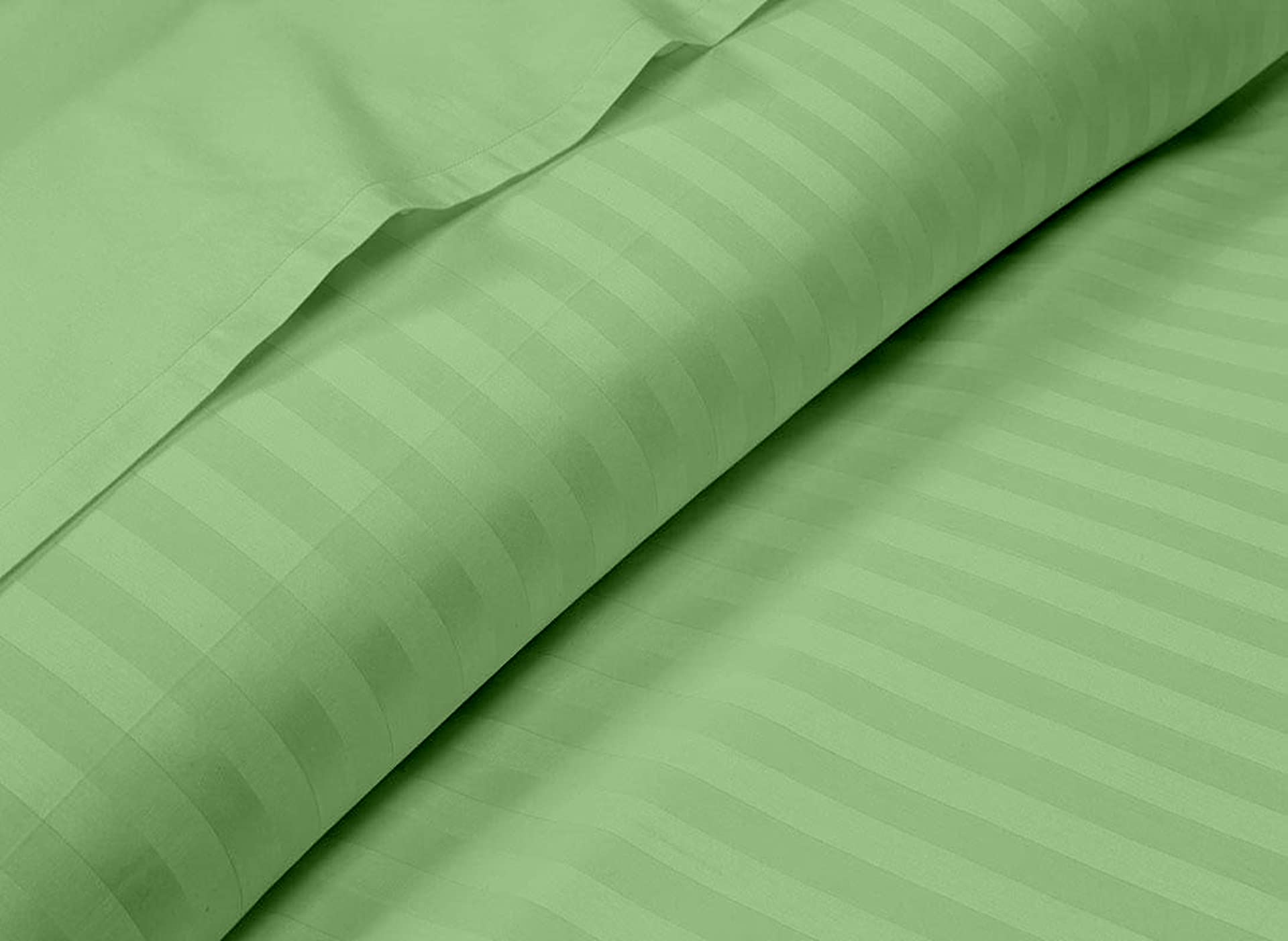 100% Certified Giza Cotton Pillowcase & Sheet Set - Queen Size Egyptian Cotton, Soft Sateen Weave, Breathable Fabric, Fits 15-Inch Deep Pocket Mattress - Sage Stripe - Perfect for Luxury Bedding & Hotel-Style Comfort