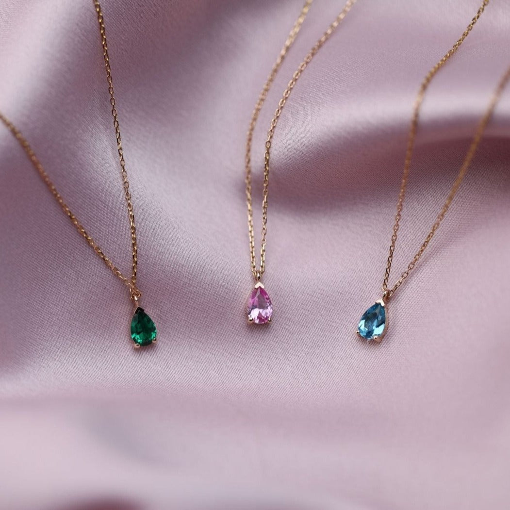 14k Yellow Gold Blue Topaz Teardrop Pendant Necklace for Women | Elegant Dainty Jewelry Gift for Birthday, Anniversary & Special Occasions