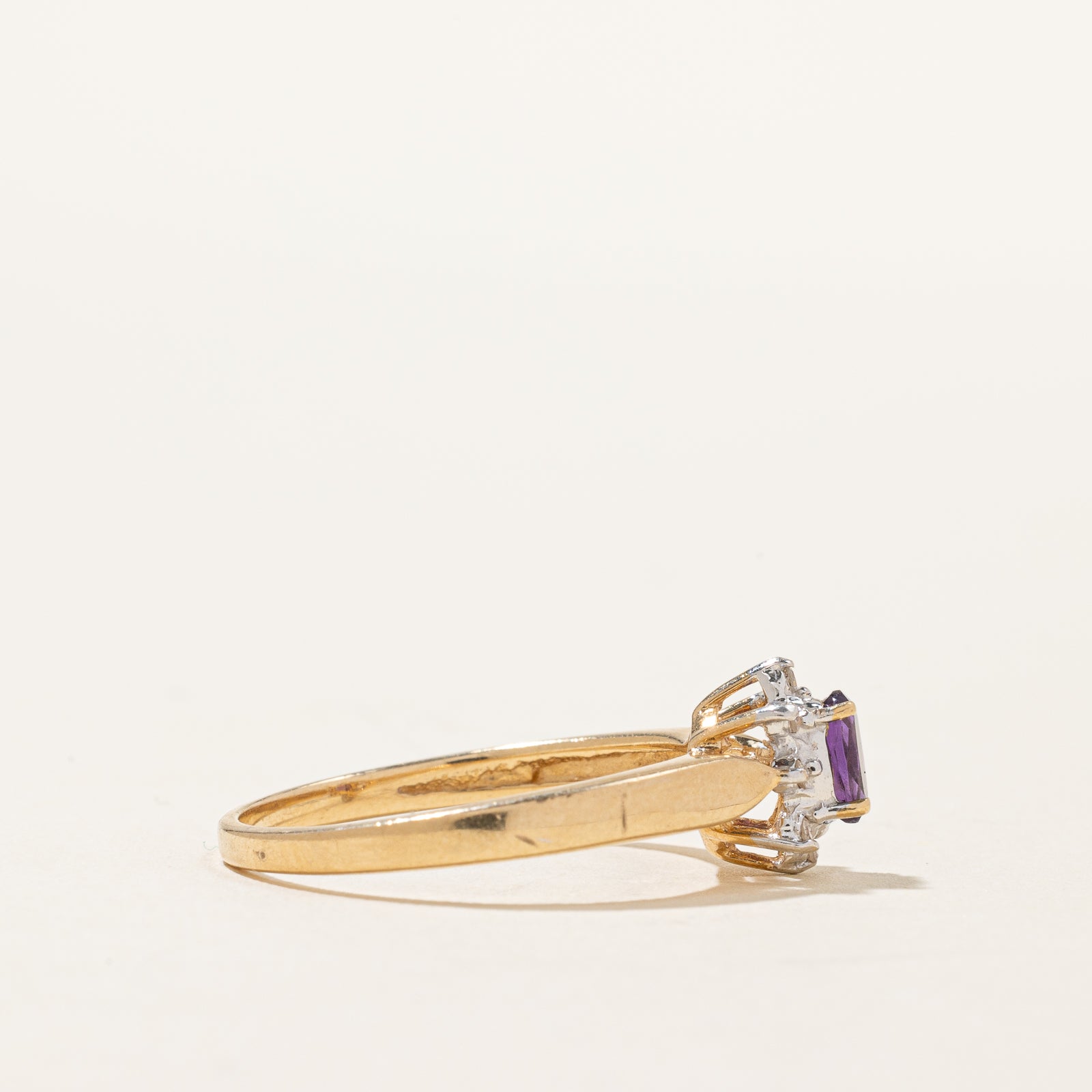 Amethyst & Diamond Halo Ring - 0.12ct Center Stone & 0.04ctw Side Diamonds - Size 7.25 - Elegant Engagement, Wedding & Anniversary Jewelry Gift for Women