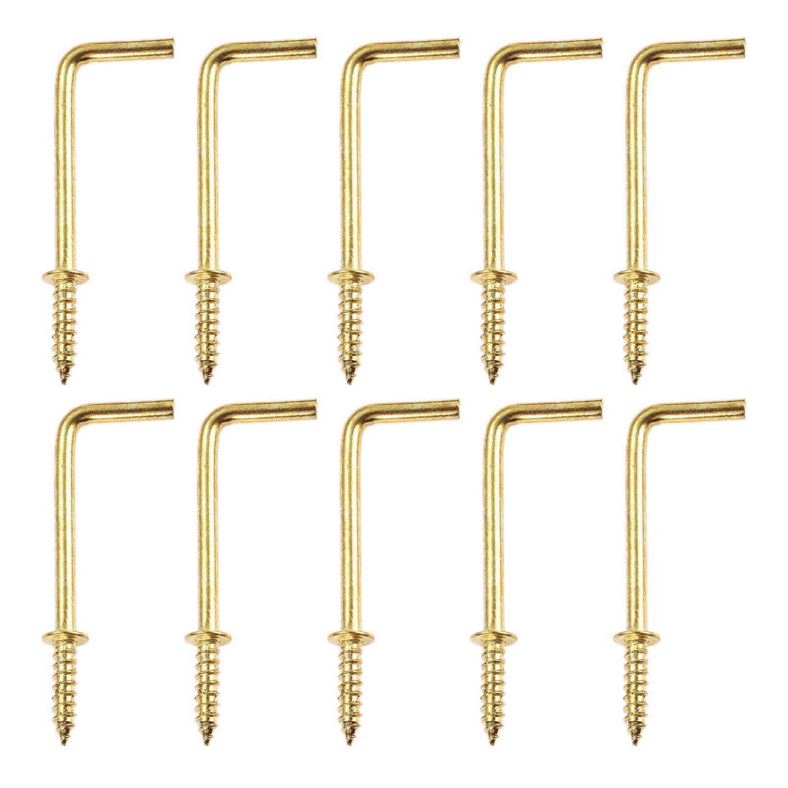 Dophee L-Shape Right Angle Screw Hooks - 10 Pack Gold Ceiling Hooks for Christmas Lights, Home Decor & Medal Hanging (54x19mm) - Perfect for Holiday Decorations, Wall Art & Trophy Display