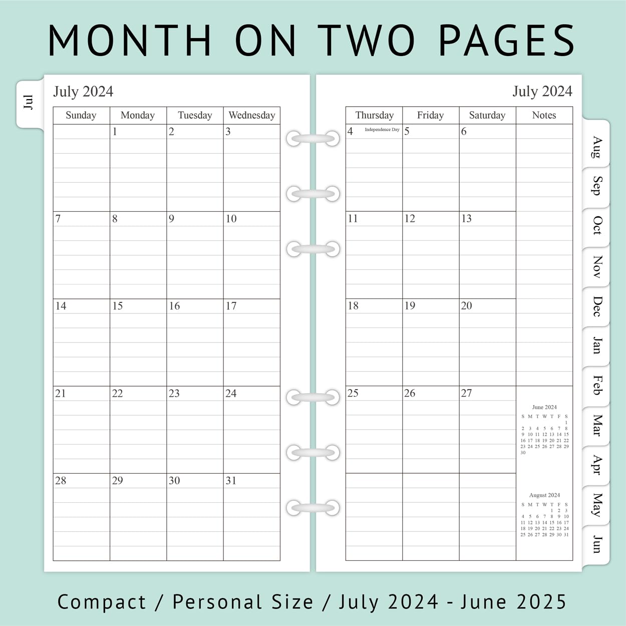 Newestor 2024-2025 Planner Refill - Weekly & Monthly Calendar from July 2024 to June 2025 - 3.75