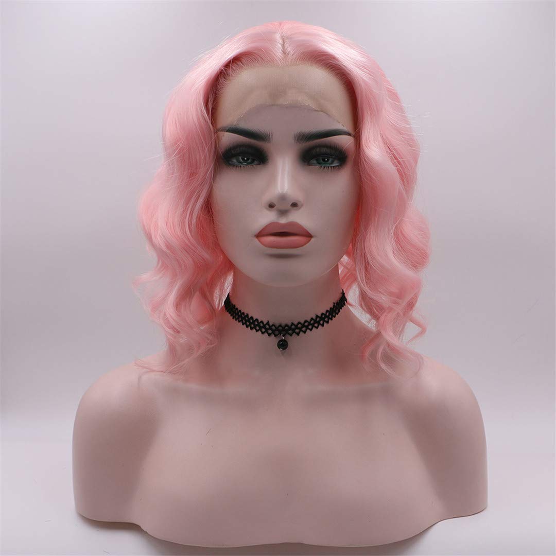 12 Inch Pink White Blonde Short Loose Wave Bob Synthetic Lace Front Wig - Glueless Heat Resistant Fiber for Women | Perfect for Cosplay, Costume Parties & Daily Fashion