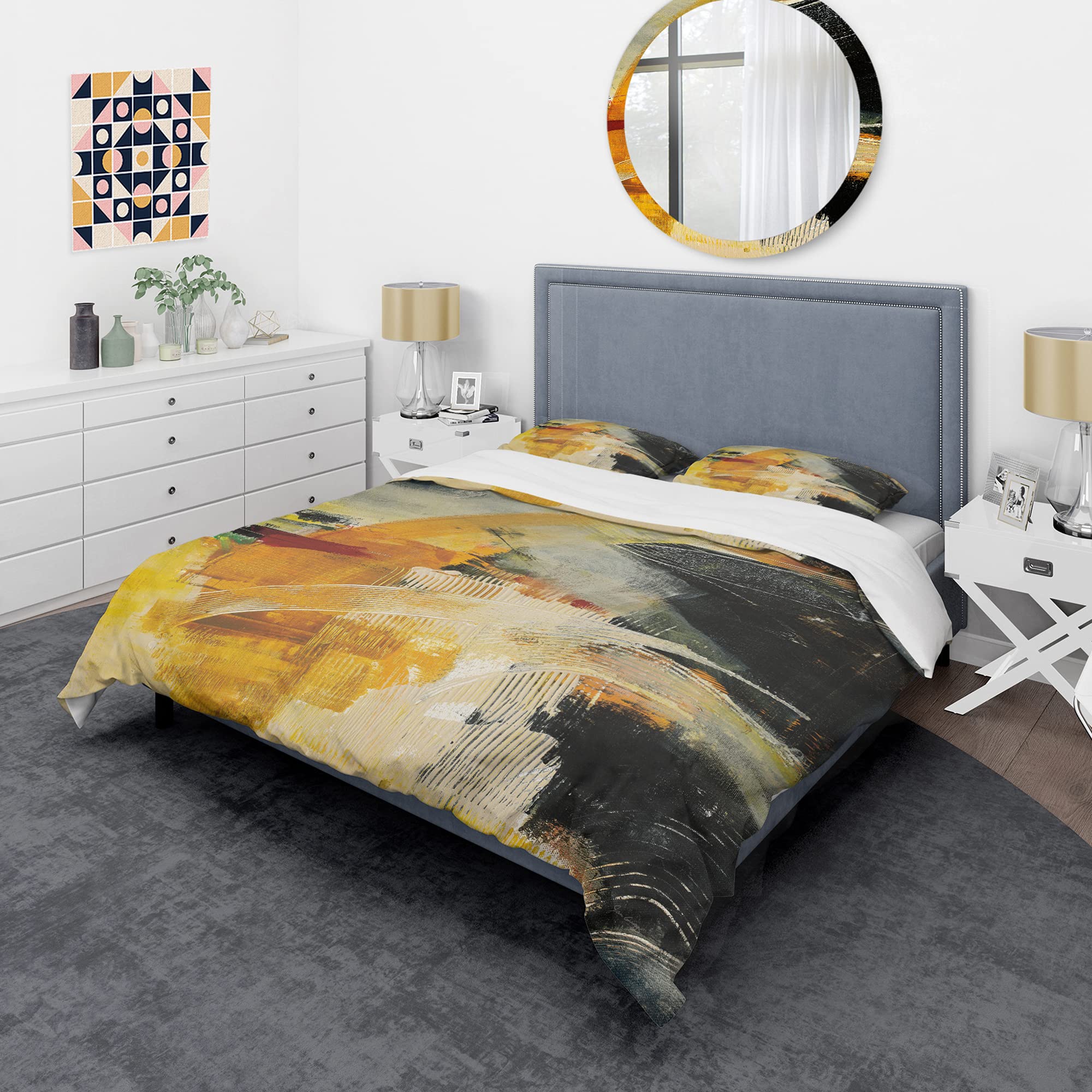 DesignQ End of The Orange Rainbow II Traditional Duvet Cover Set - Multi-Color Abstract Bedding 3-Piece Set for Twin Size | All-Season Comfort for Modern Bedrooms & Guest Rooms
