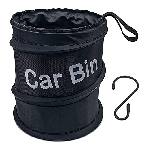 Foldable Black Pop-up Car Trash Bag - Portable Car Garbage Bin with Seat Hook for Road Trips & Travel - Ideal for SUV, Sedan, Minivan & Truck Organization