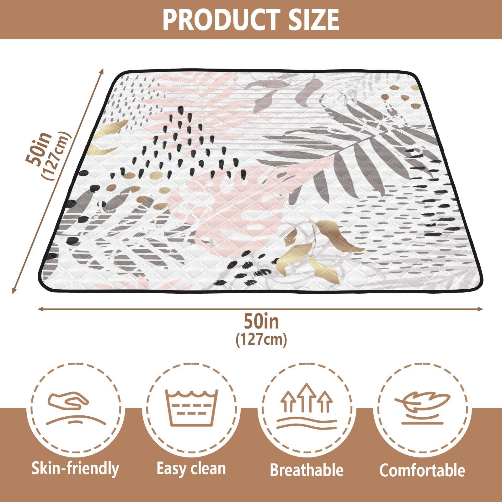 Breathable Foldable Baby Play Mat - 50'' x 50'' Soft Tummy Time Floor Mat for Infants & Toddlers with Tropical Leaf Design | Nursery, Playroom & Outdoor Use