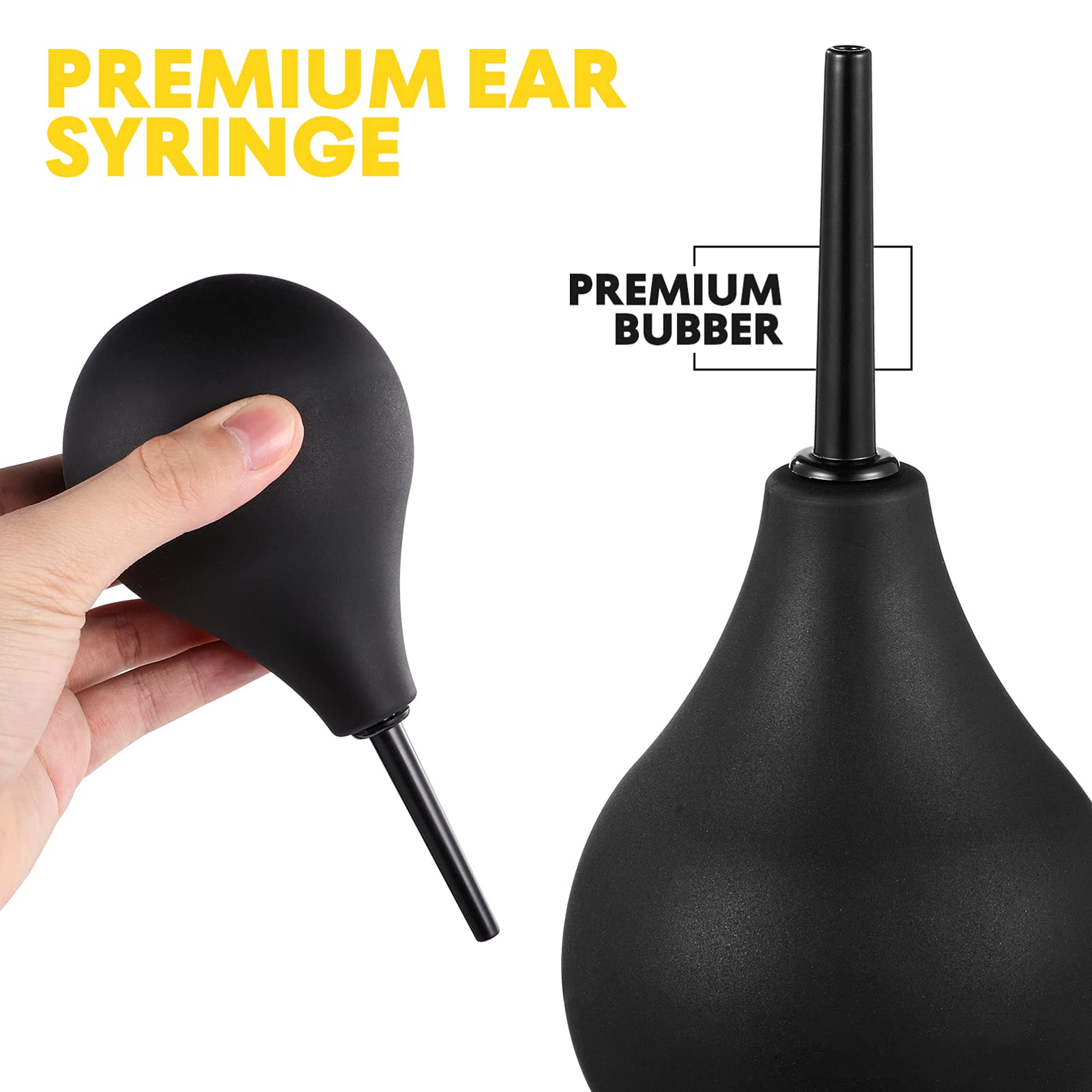 Healifty 224ml Rubber Ear Syringe Bulb for Ear Wax Removal - Gentle Ear Cleaning Tool for Infants & Adults (Black) - Perfect for Home Ear Care & Travel First Aid Kit